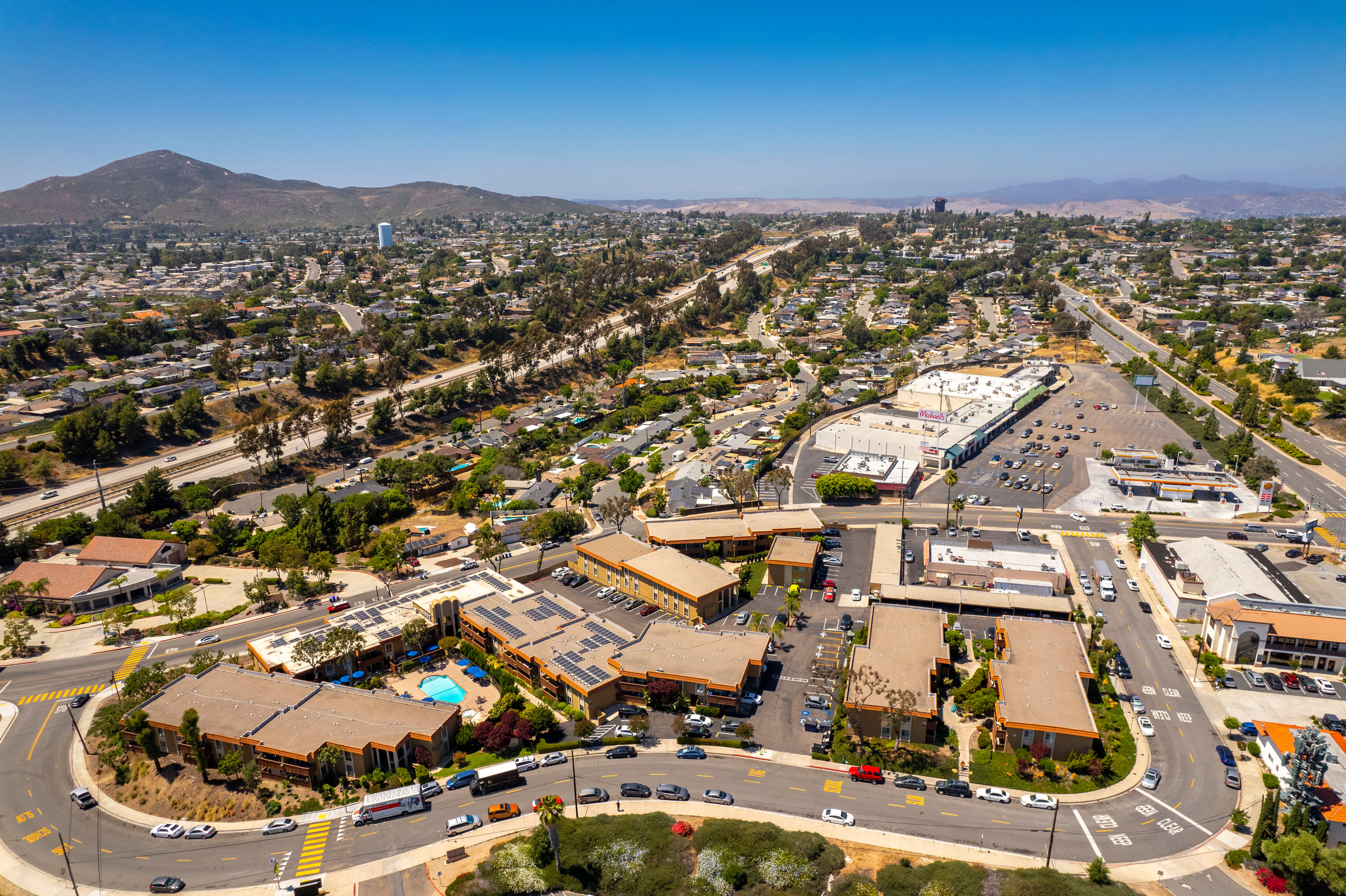 Arial view of the neighborhood near Volterra at La Mesa in La Mesa, California