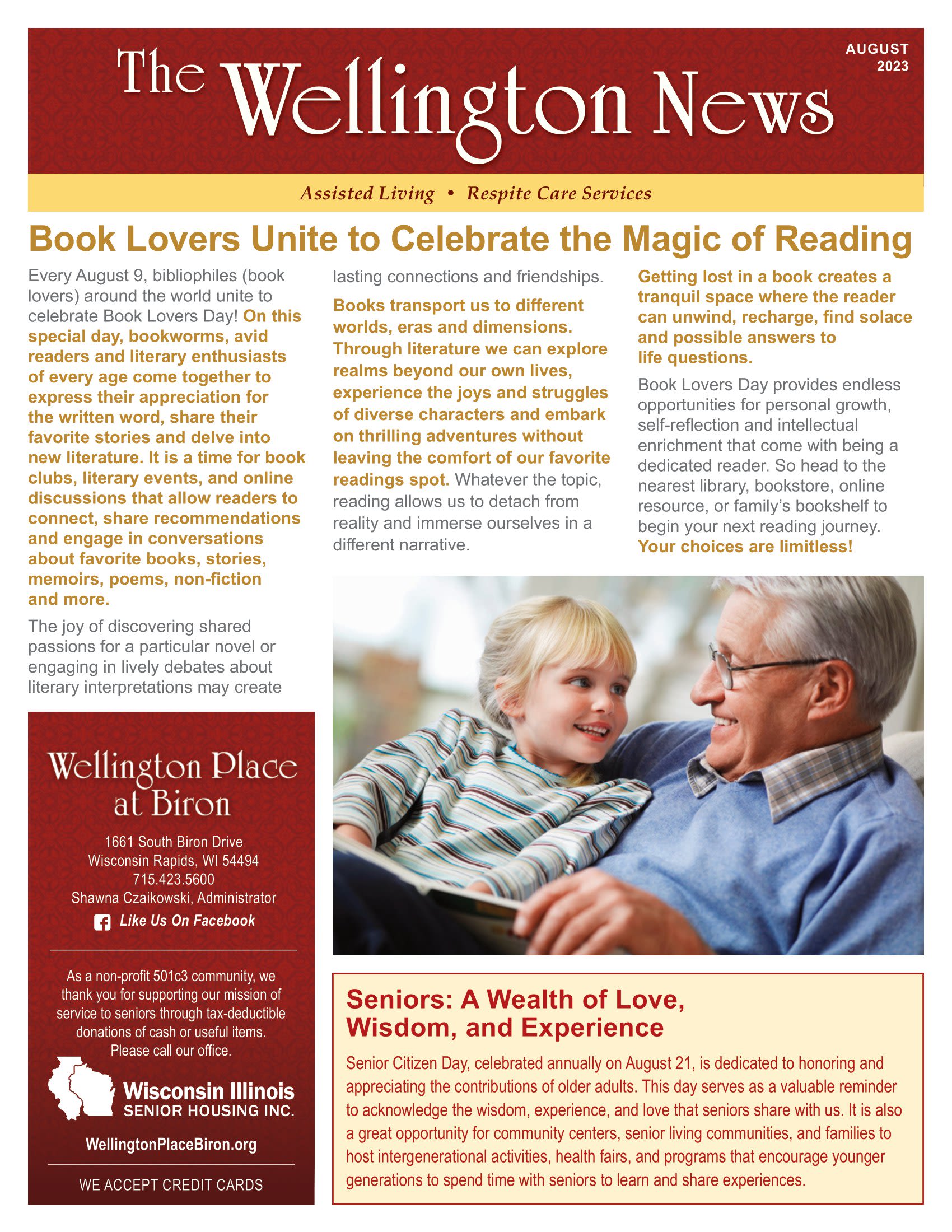 August 2023 Newsletter at Wellington Place at Biron in Wisconsin Rapids, Wisconsin