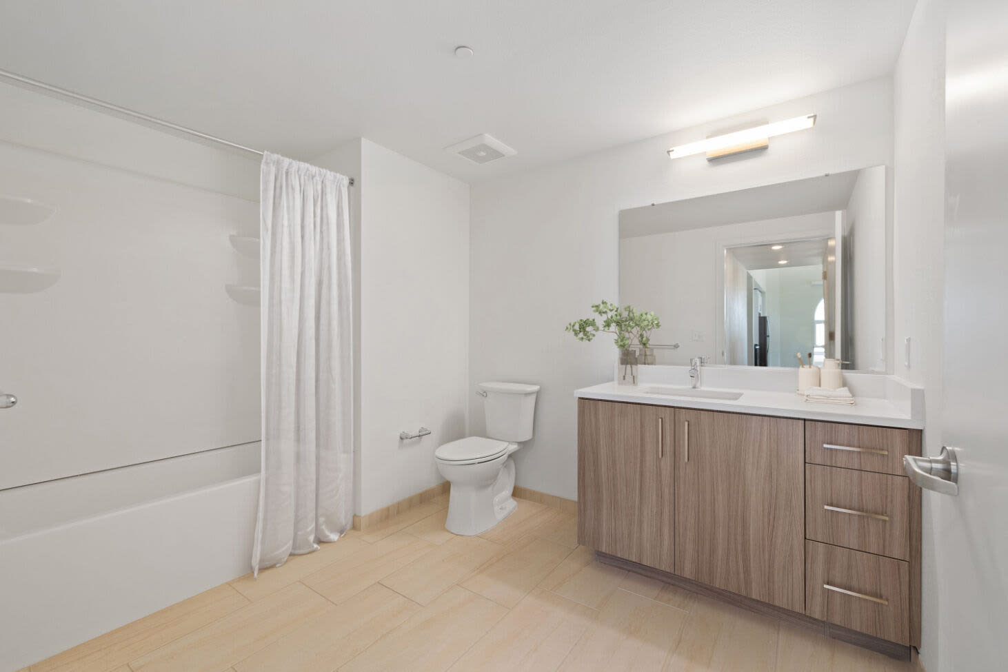 Modern finished in an apartment bathroom at Lincoln Landing in Hayward, California