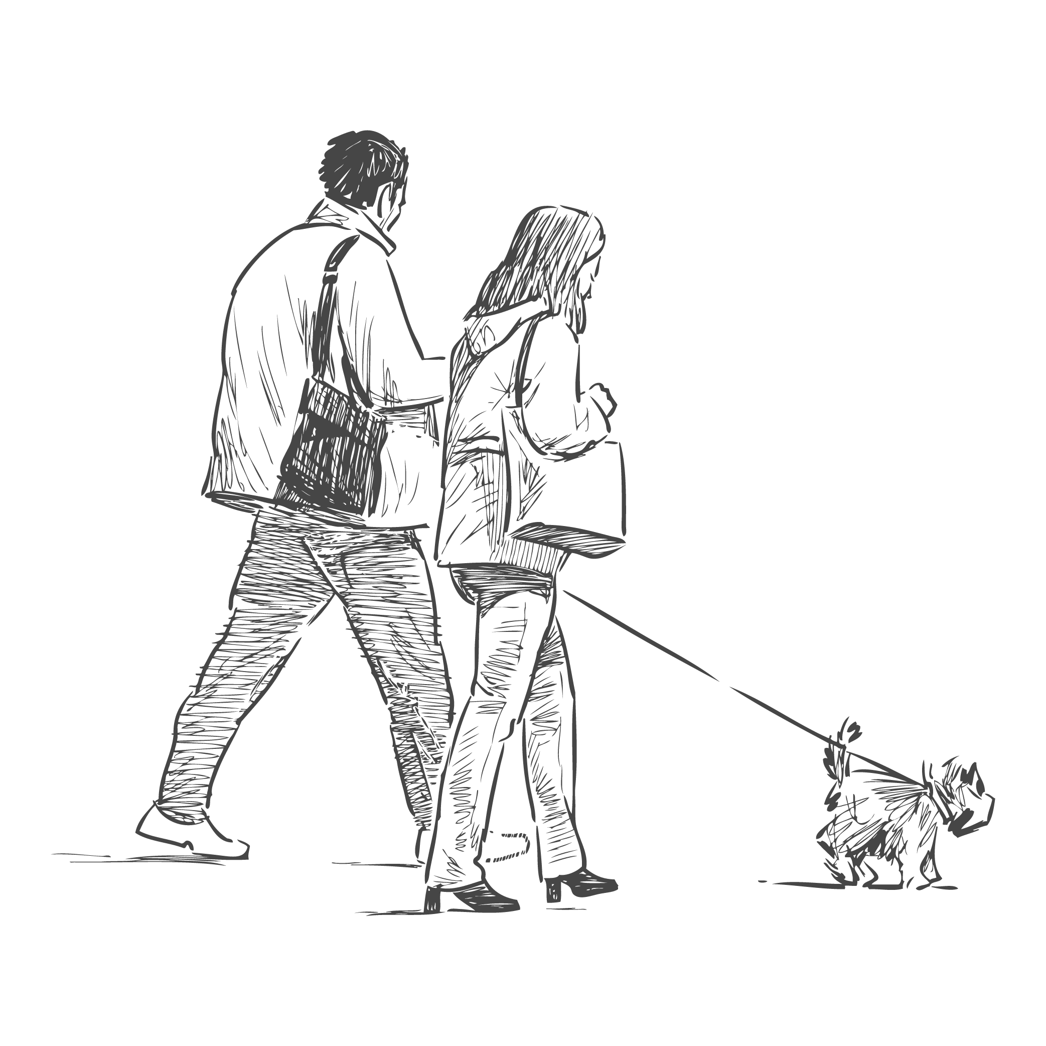 Sketch of residents on a walk with their pup near 301 E 94th Street in New York, New York