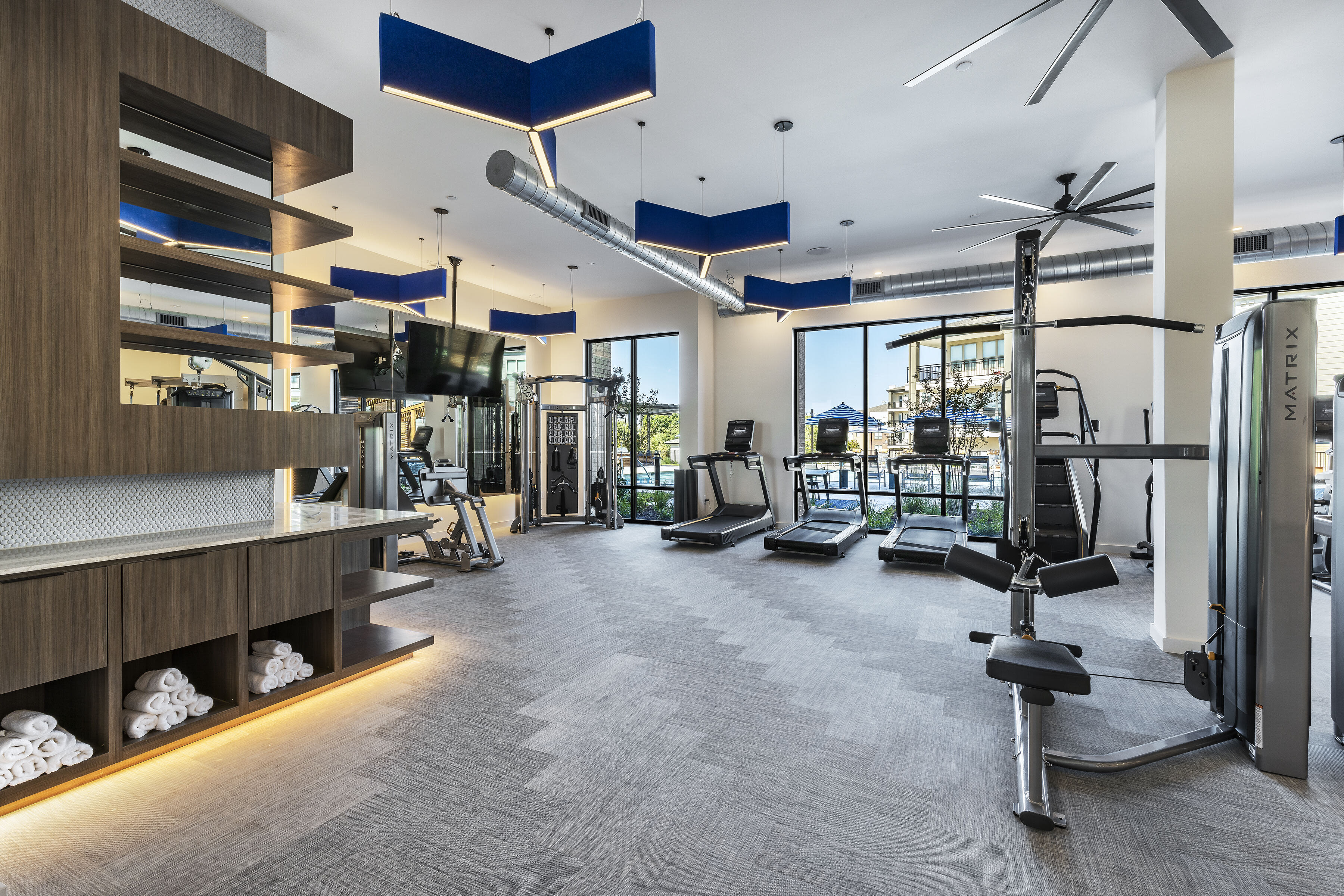 Modern fitness center at The Warner in Round Rock, Texas