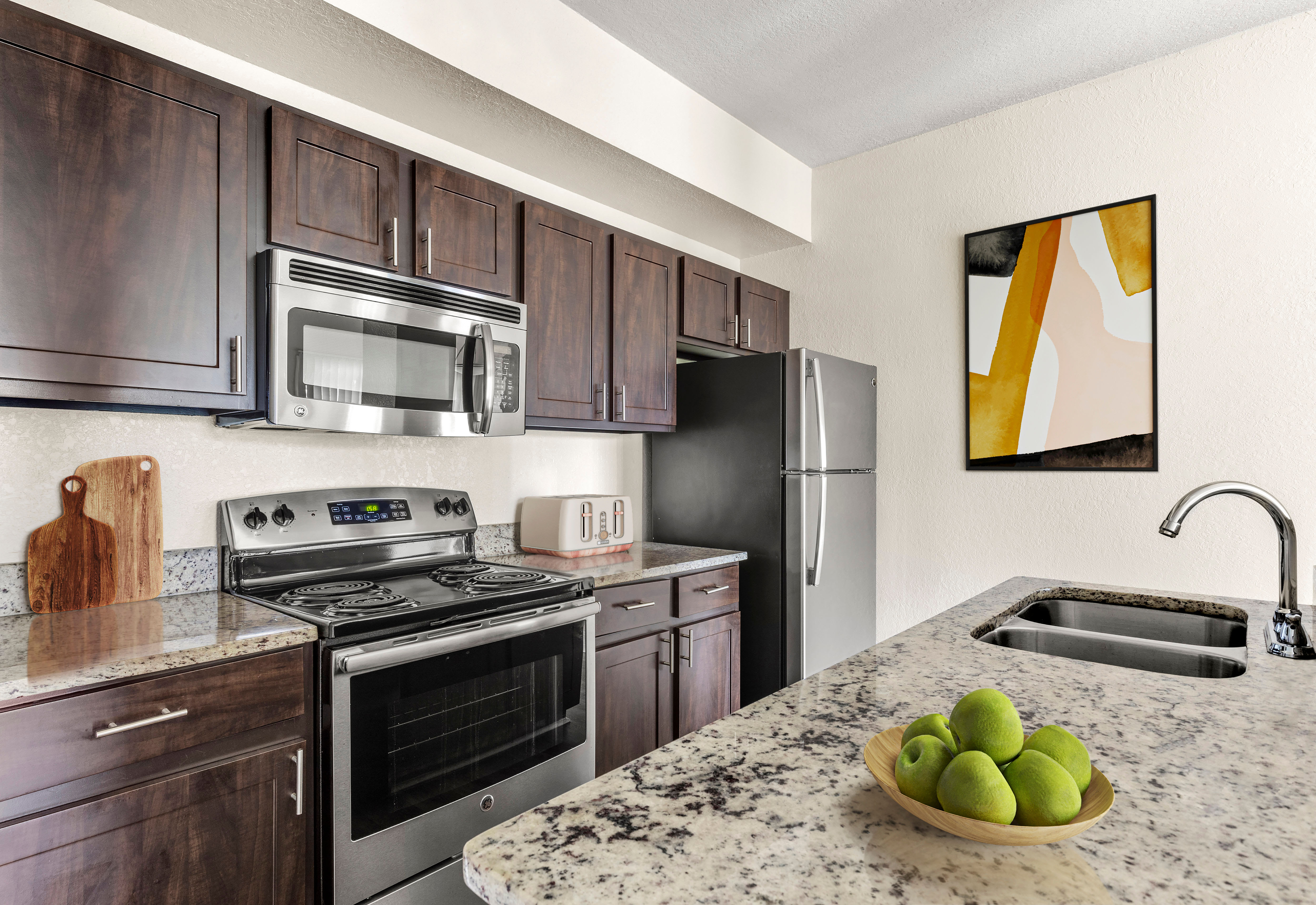 Model kitchen at Harbortown Apartments in Orlando, Florida