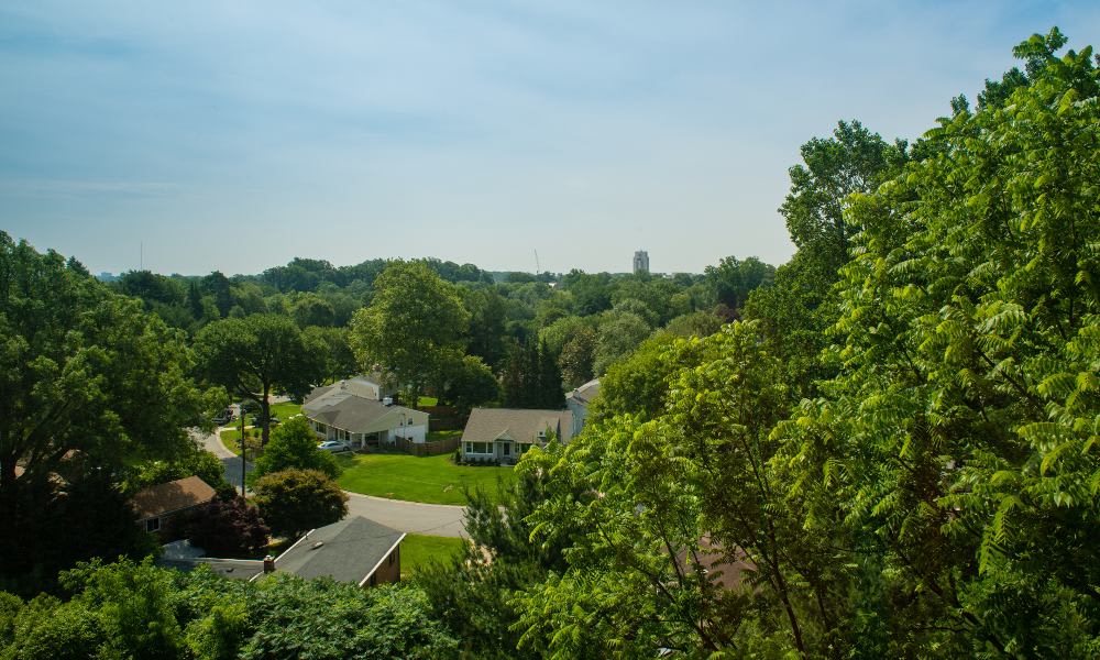 Aerial view of Pooks Hill Tower and Court in Bethesda