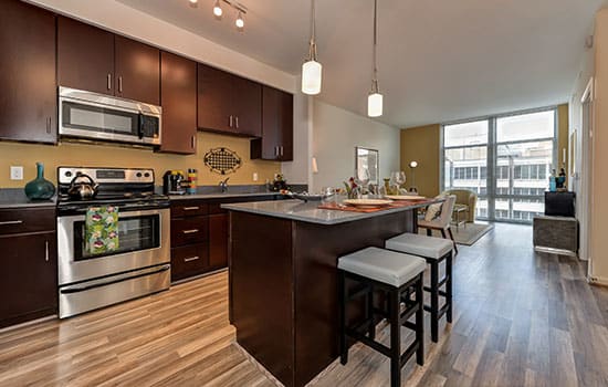 Beautiful kitchen with breakfast bar at The Premier