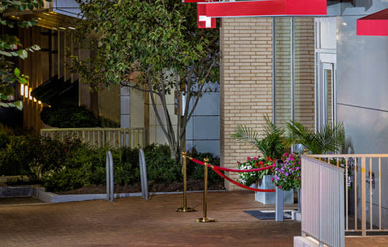 Front entrance into our luxury apartment building in Silver Spring