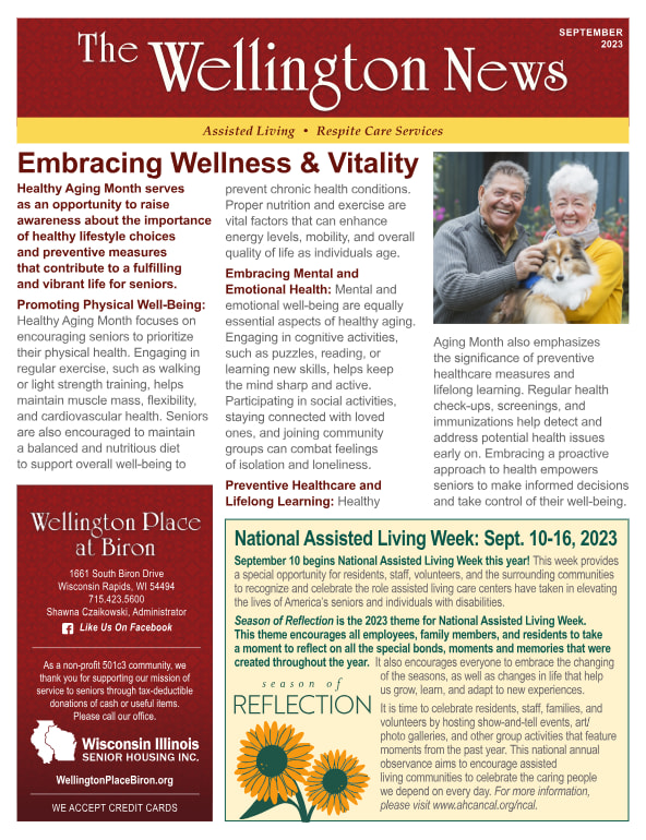 September 2023 Newsletter at Wellington Place at Biron in Wisconsin Rapids, Wisconsin