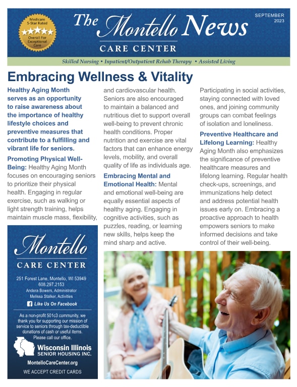 September 2023 Newsletter at Montello Care Center in Montello, Wisconsin