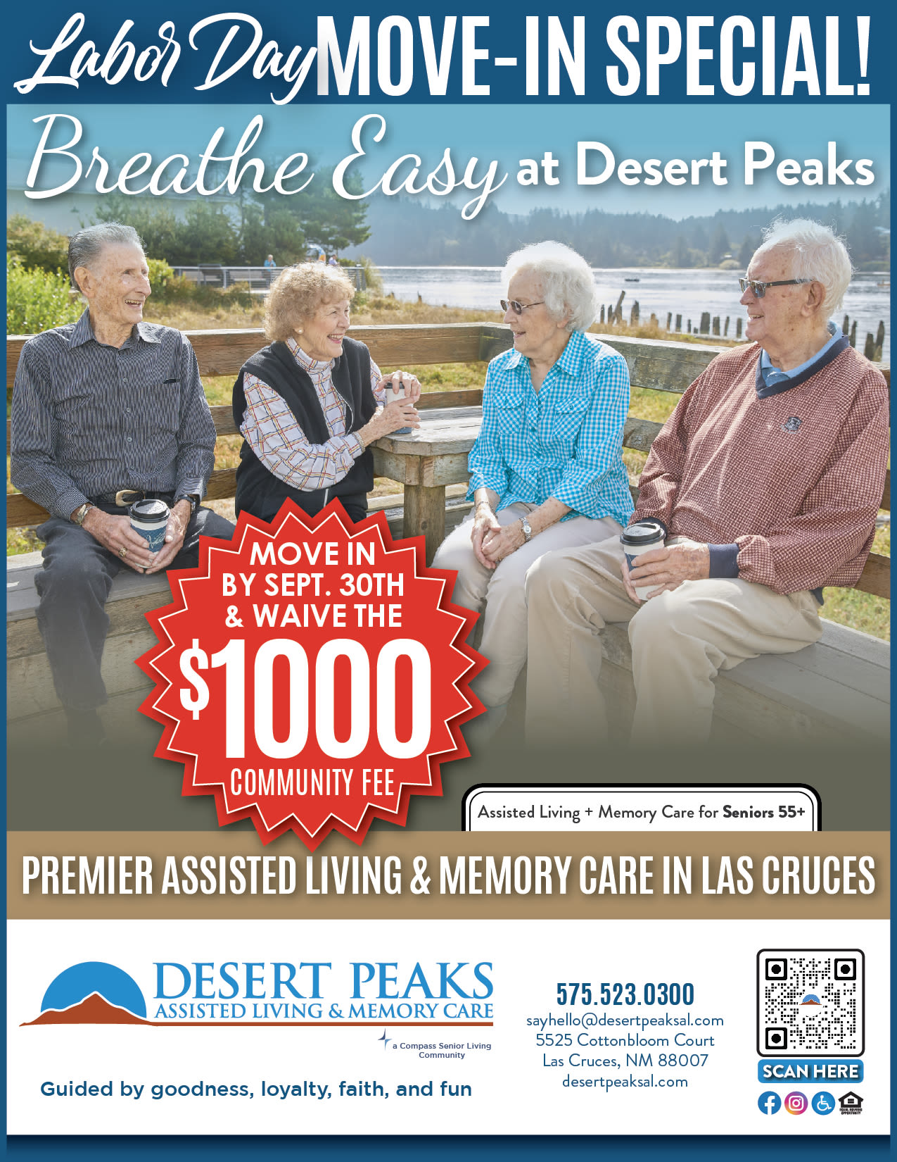 Specials flyer at Desert Peaks Assisted Living and Memory Care in Las Cruces, New Mexico