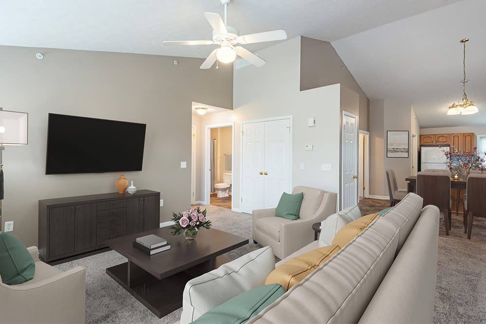 Large living room at North Ponds Apartments & Townhomes in Webster, New York.