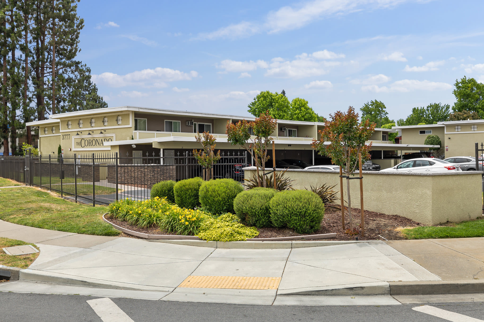 Outdoor view of building at Coronado Apartments in Fremont, California
