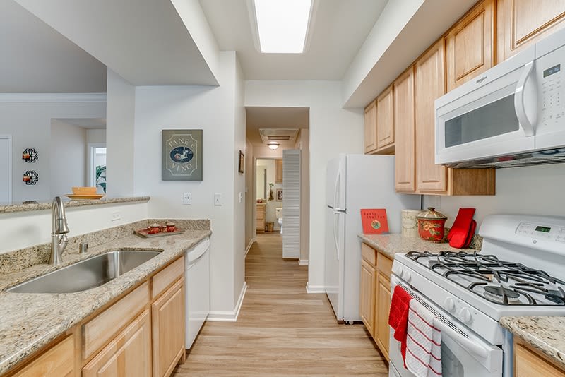 Kitchen with wood style cabinetry at Bella Rose in Antioch, California