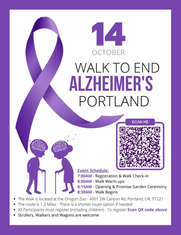 Walk to end alzheimers flyer at Cherry Park Plaza in Troutdale, Oregon 