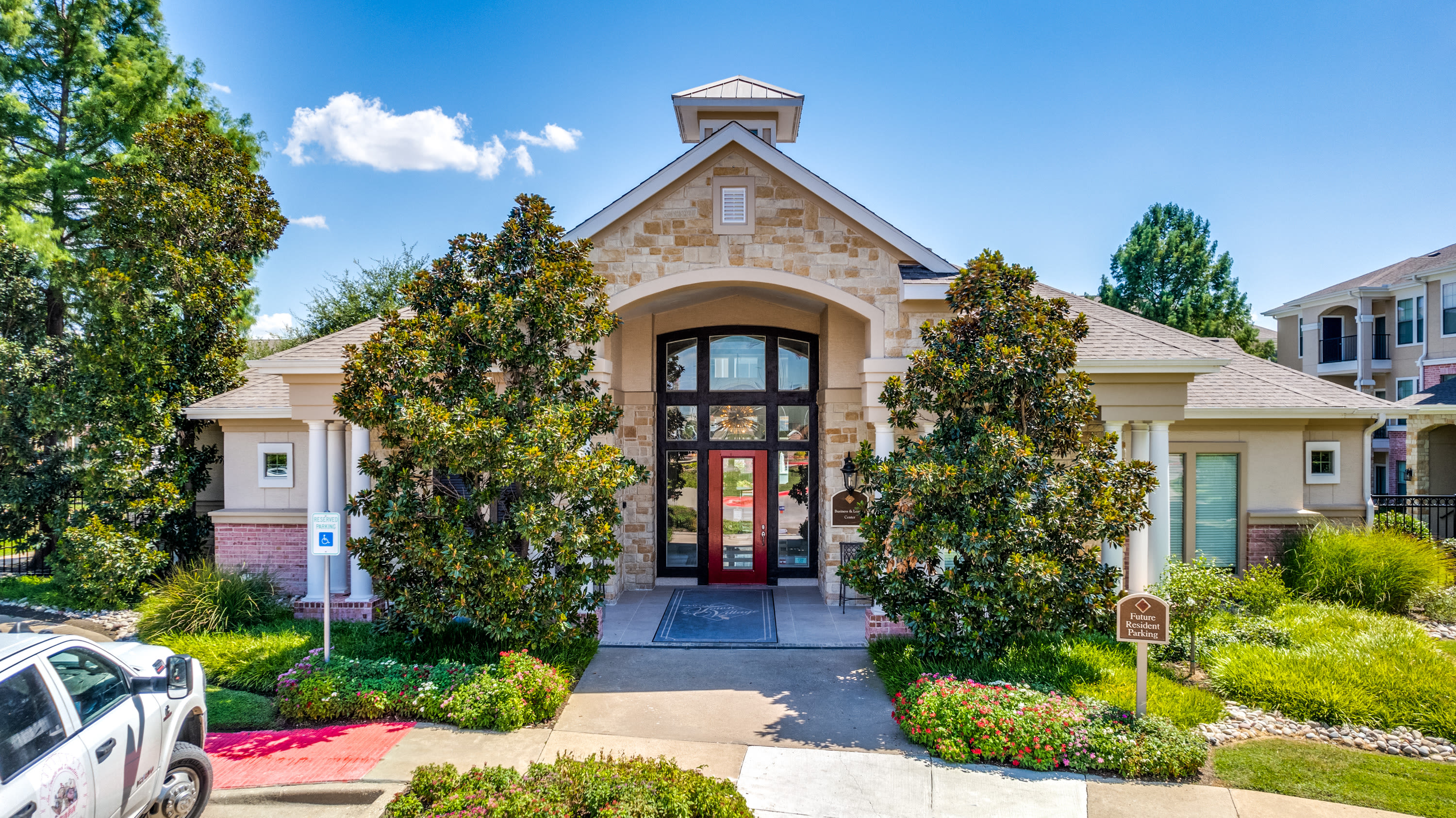 Entrance to clubhouse at Red Oak Town Village in Red Oak, Texas
