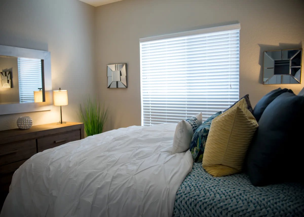 Model bedroom at Waterford Place in Folsom, California