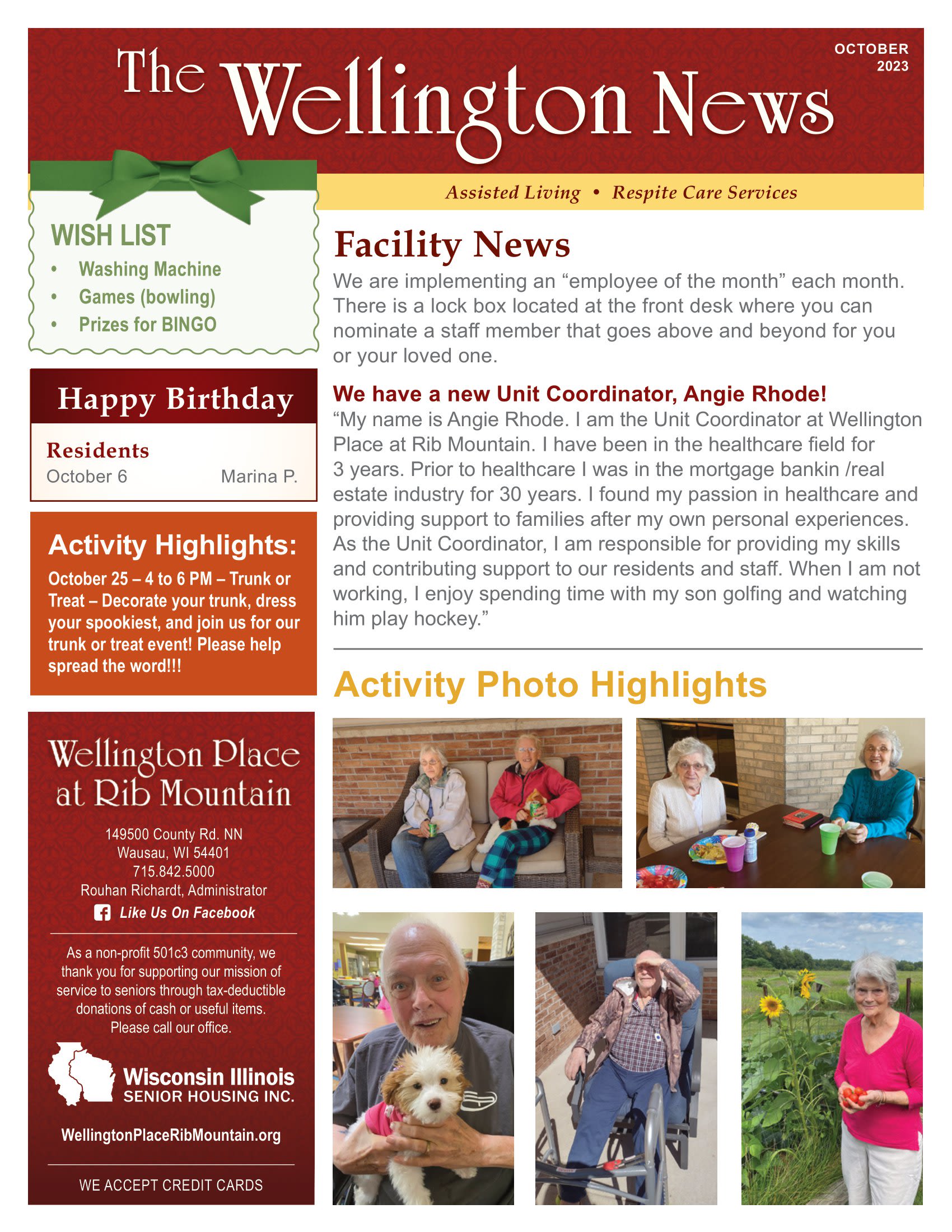 July 2023 Newsletter at Wellington Place at Rib Mountain in Wausau, Wisconsin