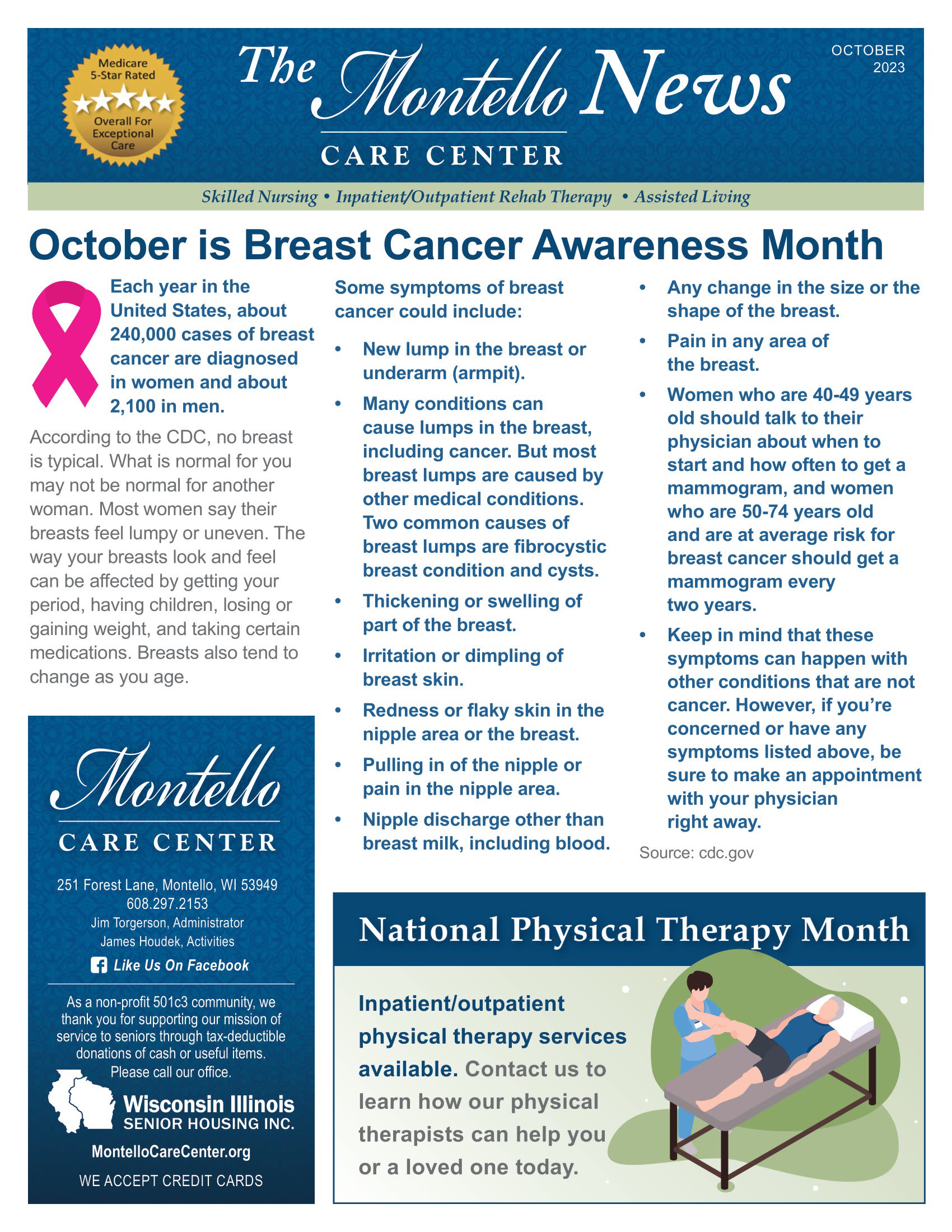 October 2023 Newsletter at Montello Care Center in Montello, Wisconsin