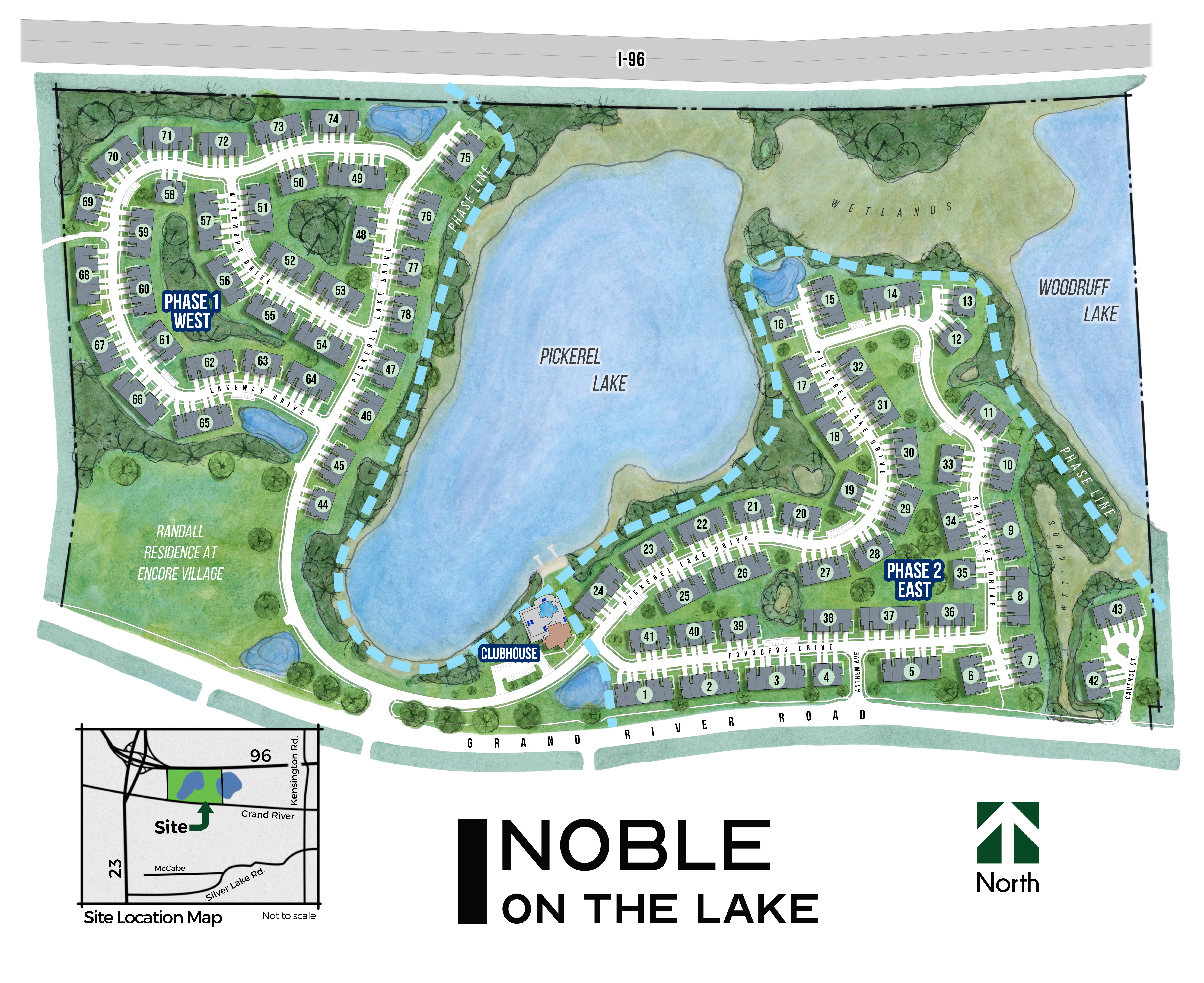 Site Map of Noble on the Lake in Brighton, Michigan