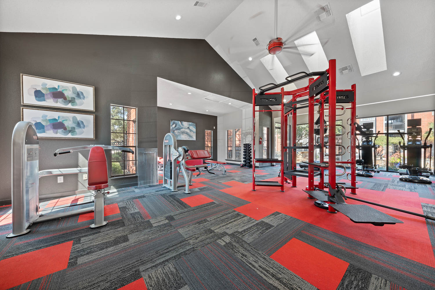Spacious and well-equipped fitness center at The Brandt in Irving, Texas