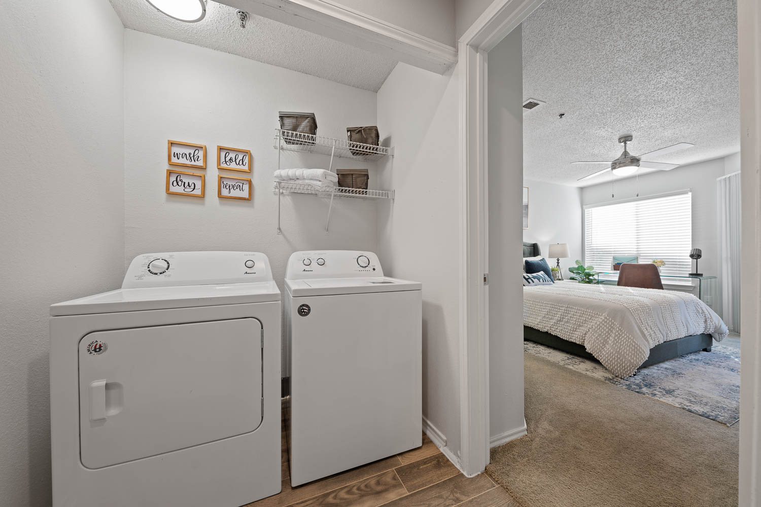Full-size in-home washer and dryer at Somerset in Lewisville, Texas