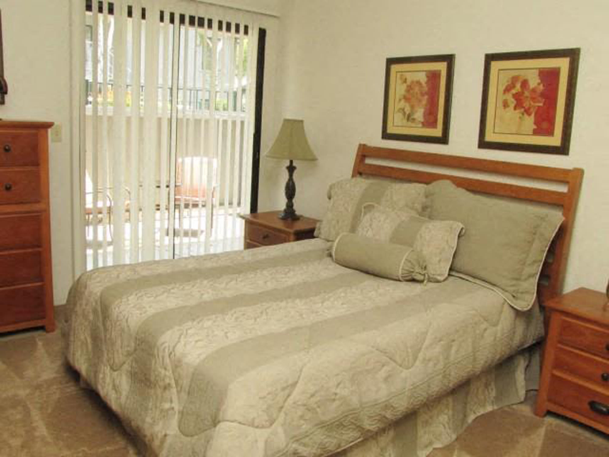 Comfortable bed and bedroom at Park Place in Manteca, California