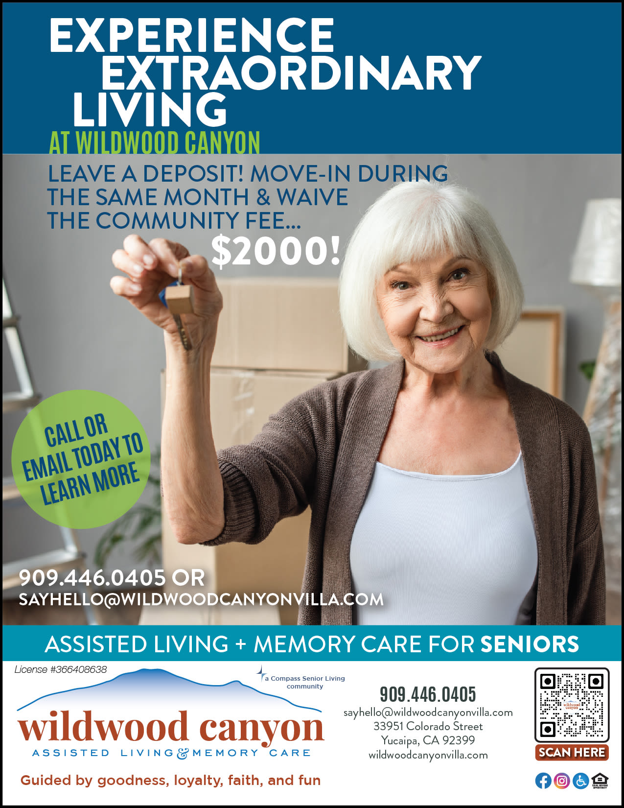 Leave Deposit special flyer at Wildwood Canyon Villa Assisted Living and Memory Care in Yucaipa, California