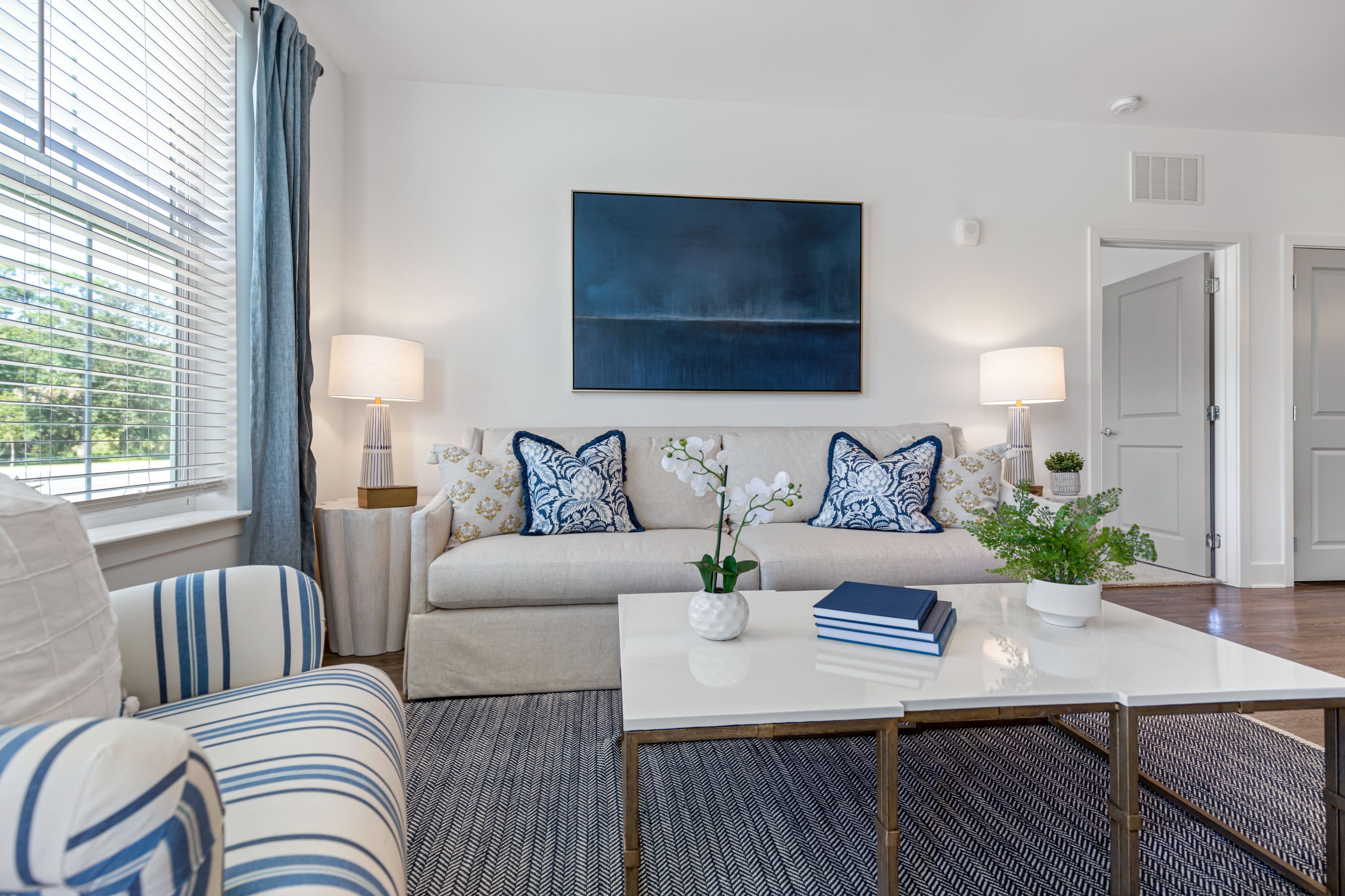 Living room in a model apartment at The Griffon Vero Beach in Vero Beach, Florida