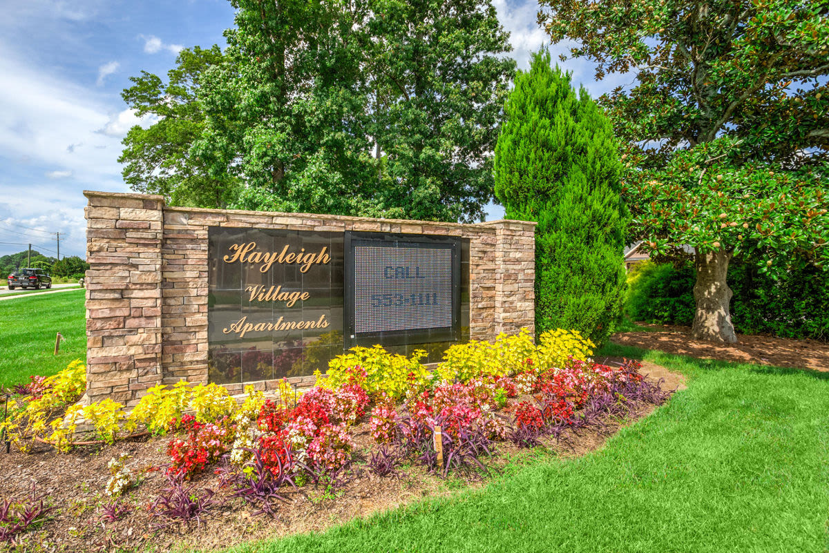 Front sign at Hayleigh Village in Greensboro, North Carolina