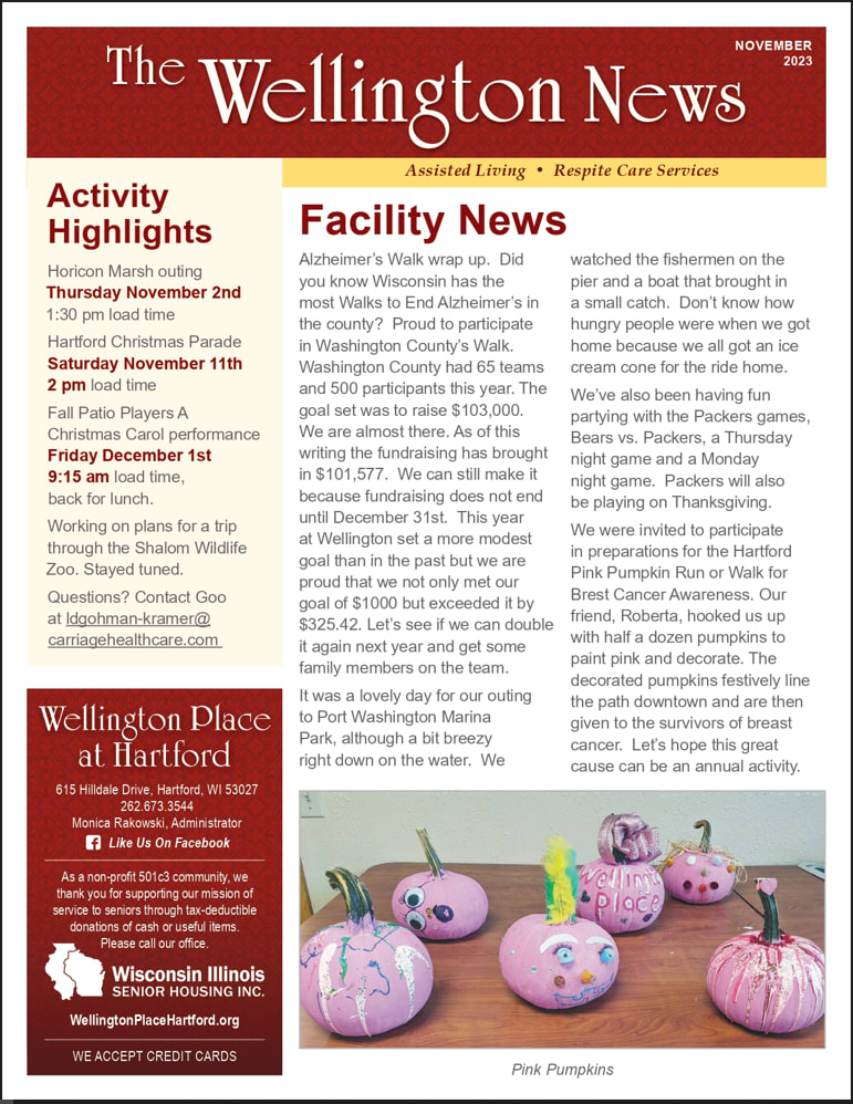 November 2023 Newsletter at Wellington Place at Hartford in Hartford, Wisconsin
