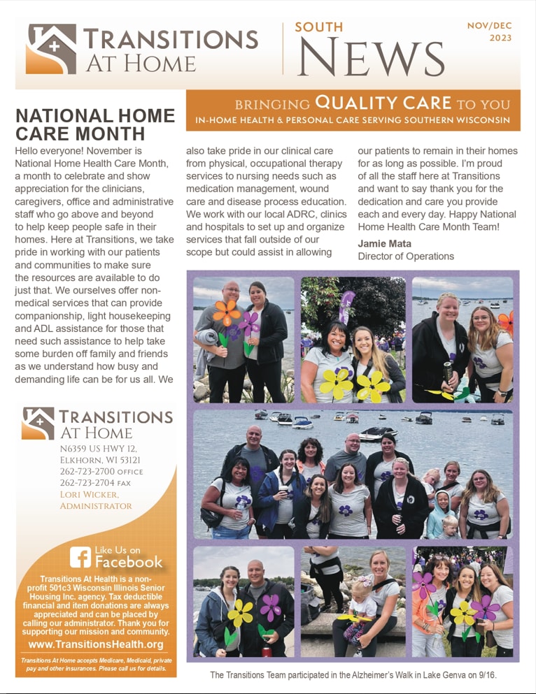 November 2023 Newsletter at Transitions At Home in Elkhorn, Wisconsin