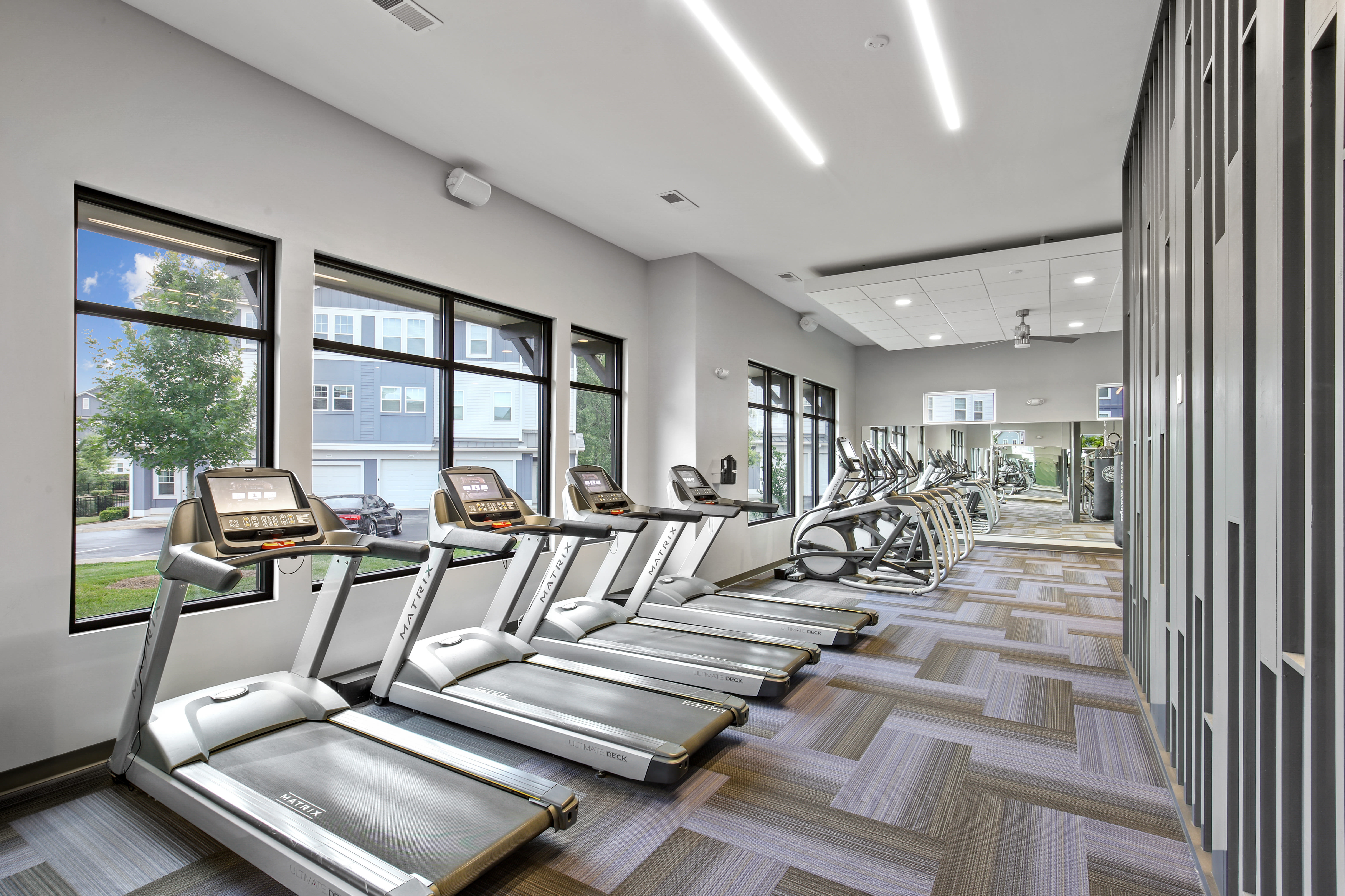 Rendering of fitness center and exercise machines at Lantower Garrison Park in Charlotte, North Carolina
