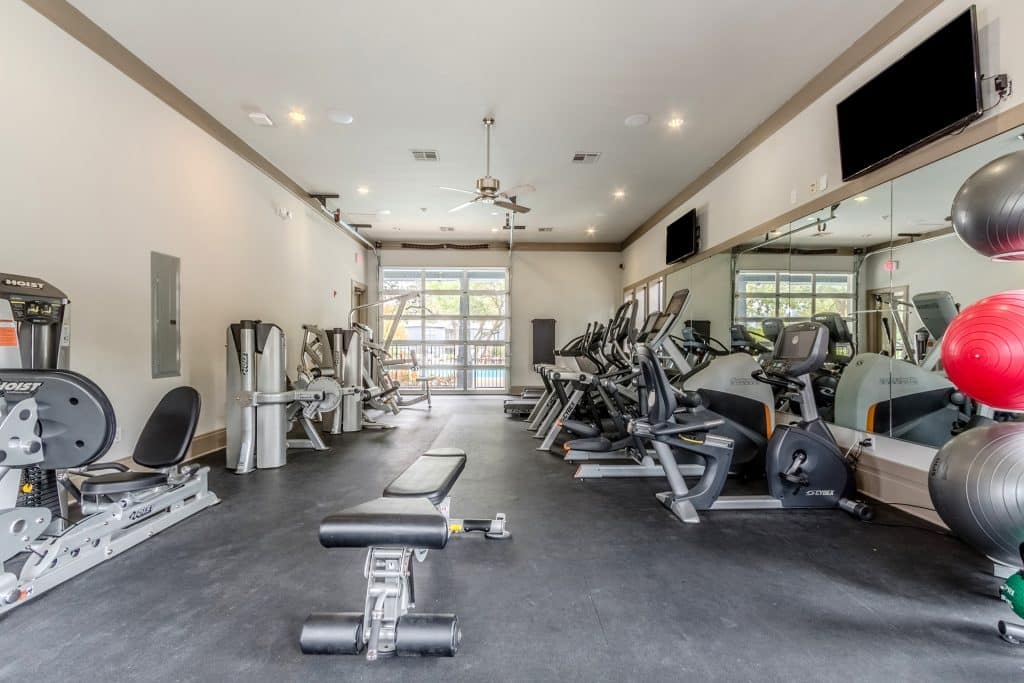 Fitness center with various equipment's at Urban House in Dallas, Texas