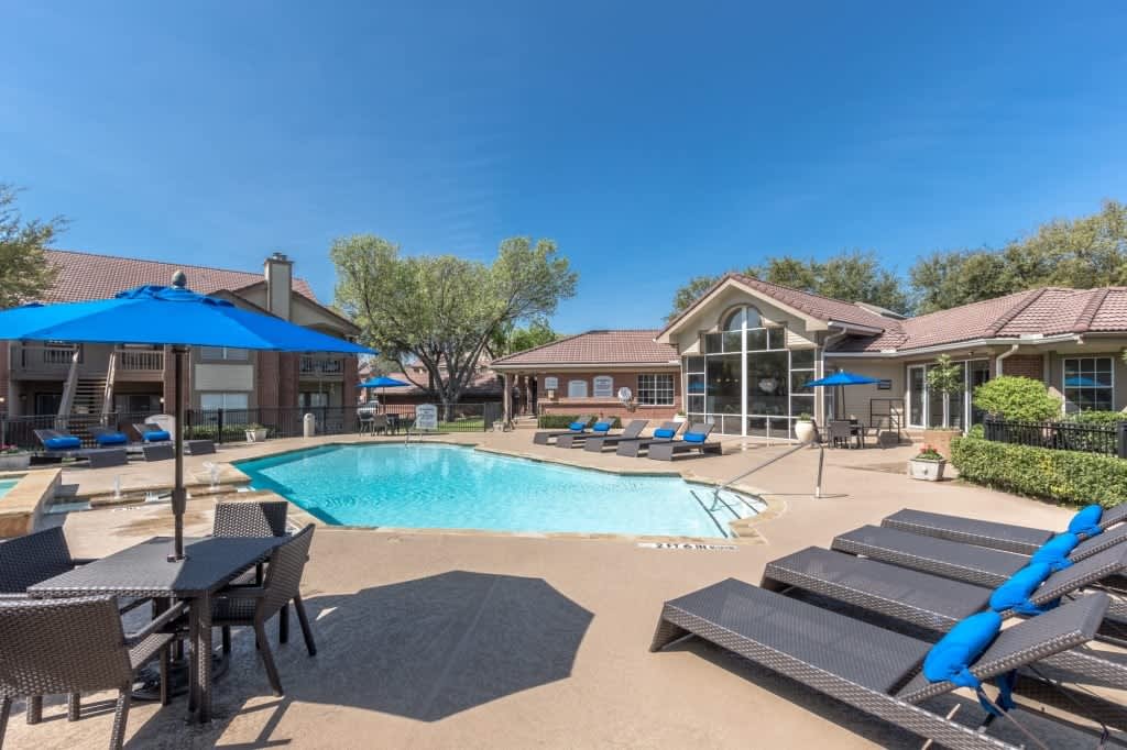 Learn more about the swimming pool and other community amenities at Canterbury Courts in Richardson, Texas