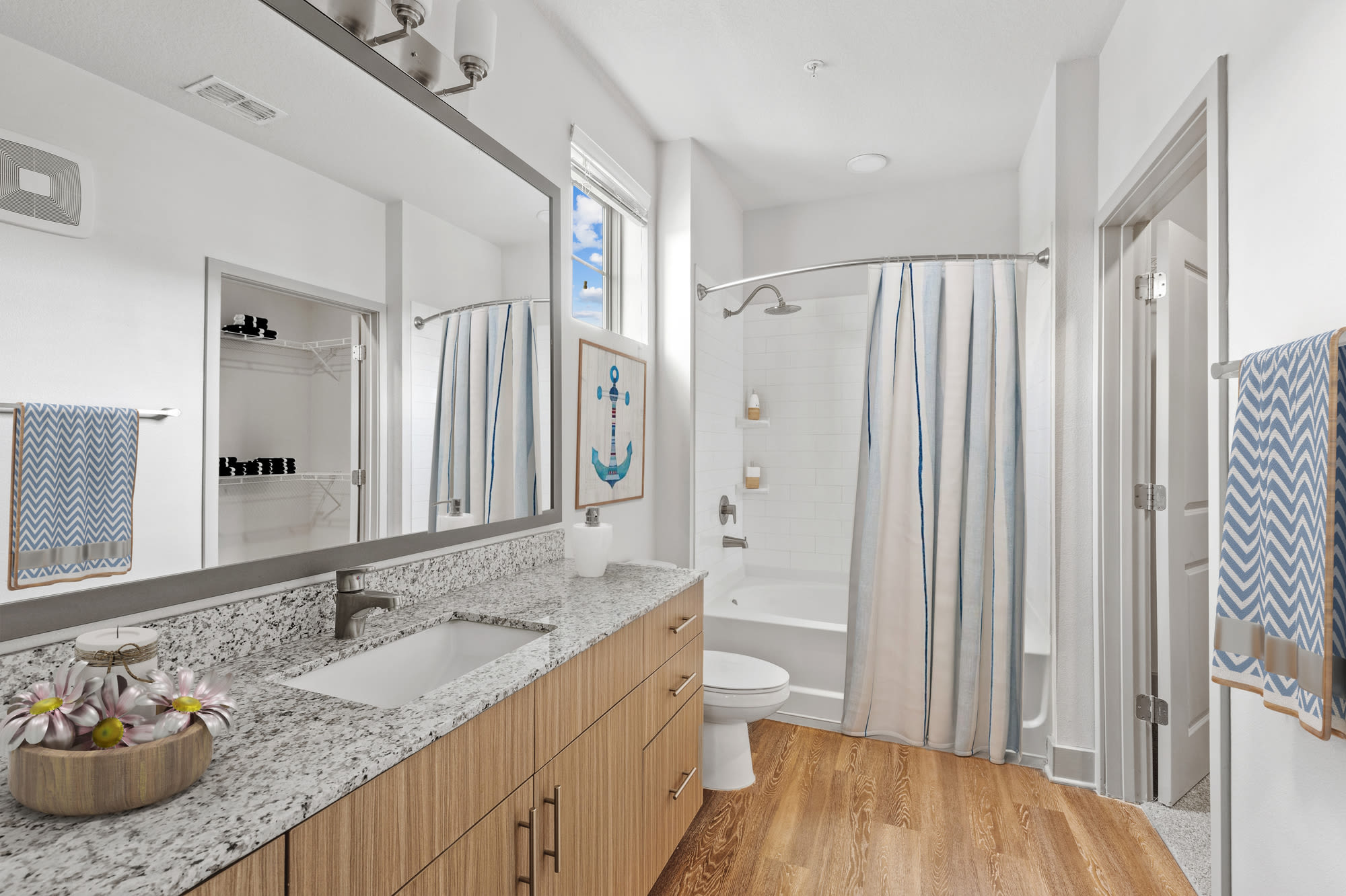 Modern bathroom at Lantower Grande Flats in Orlando, Florida