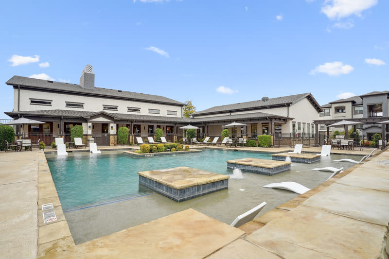 A large elaborate pool at Overlook Ranch in Fort Worth, Texas