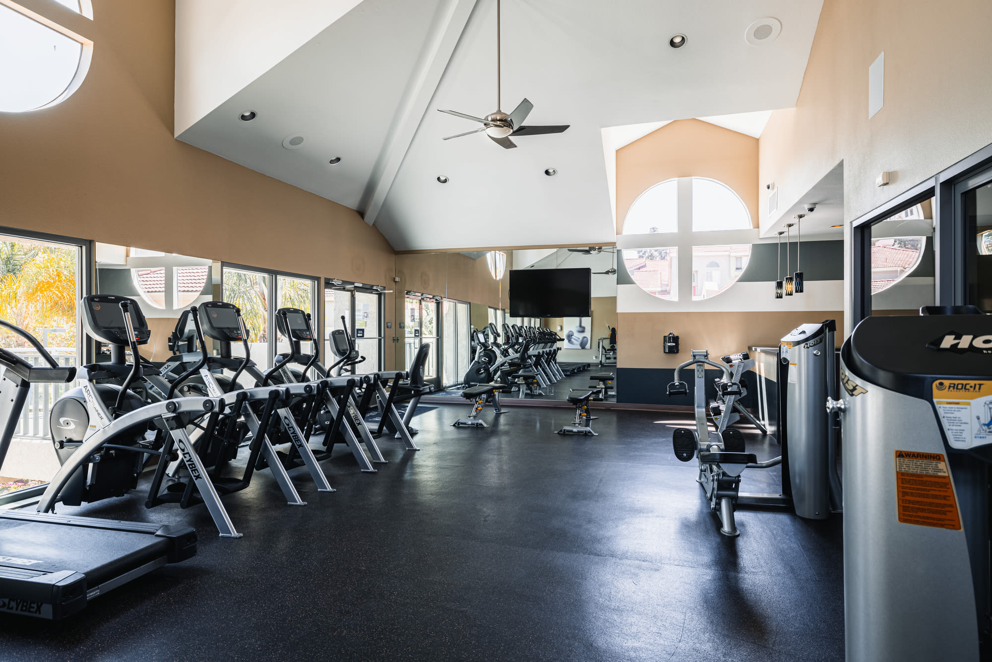 Fitness center with treadmills at Axiom La Jolla in San Diego, California