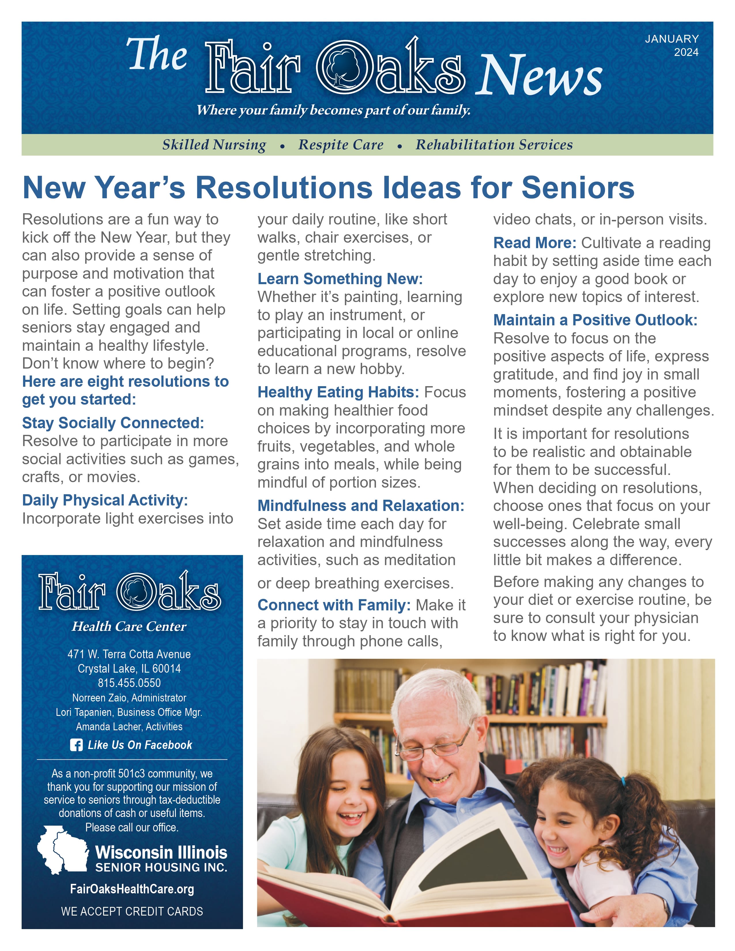 January 2024 Newsletter at Fair Oaks Health Care Center in Crystal Lake, Illinois