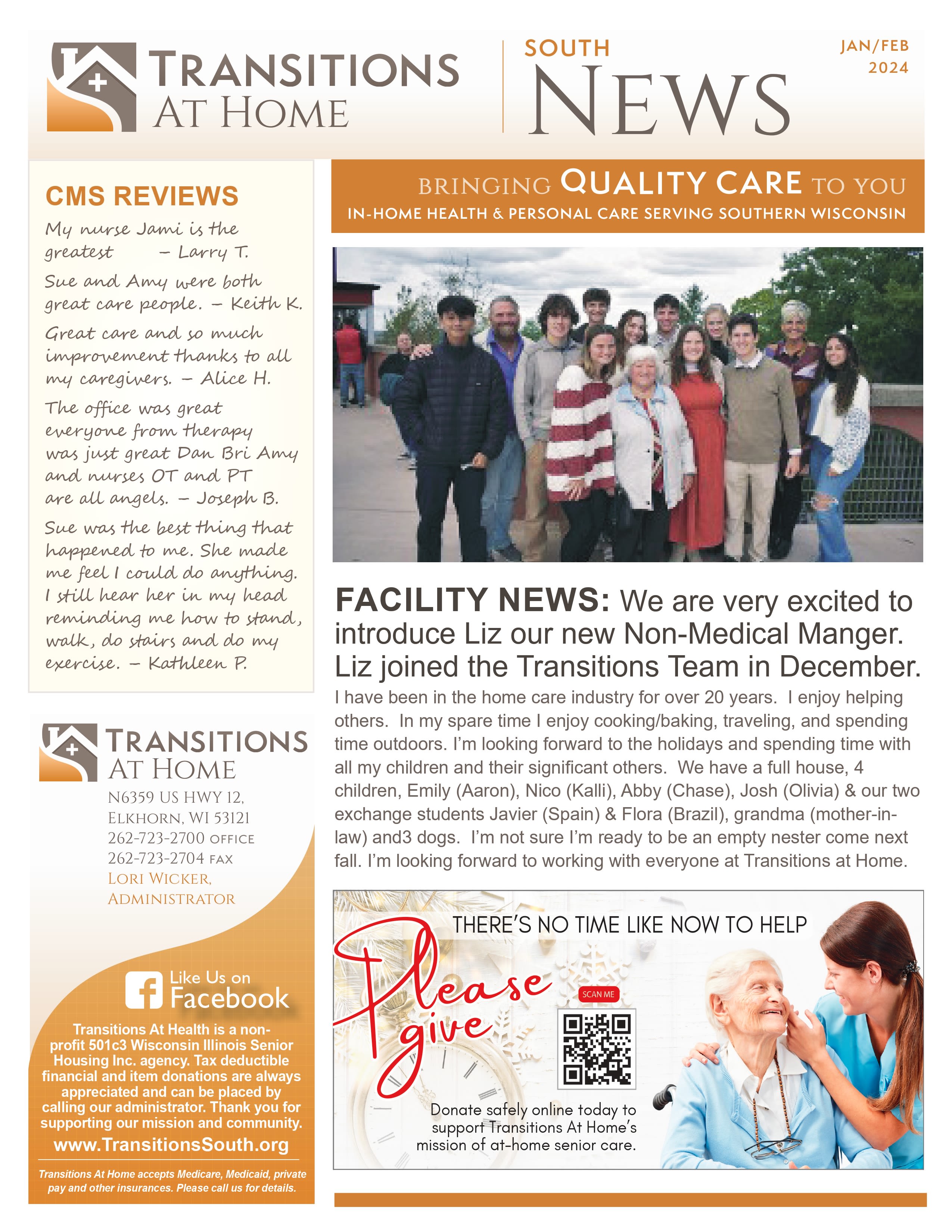 January 2024 Newsletter at Transitions At Home in Elkhorn, Wisconsin