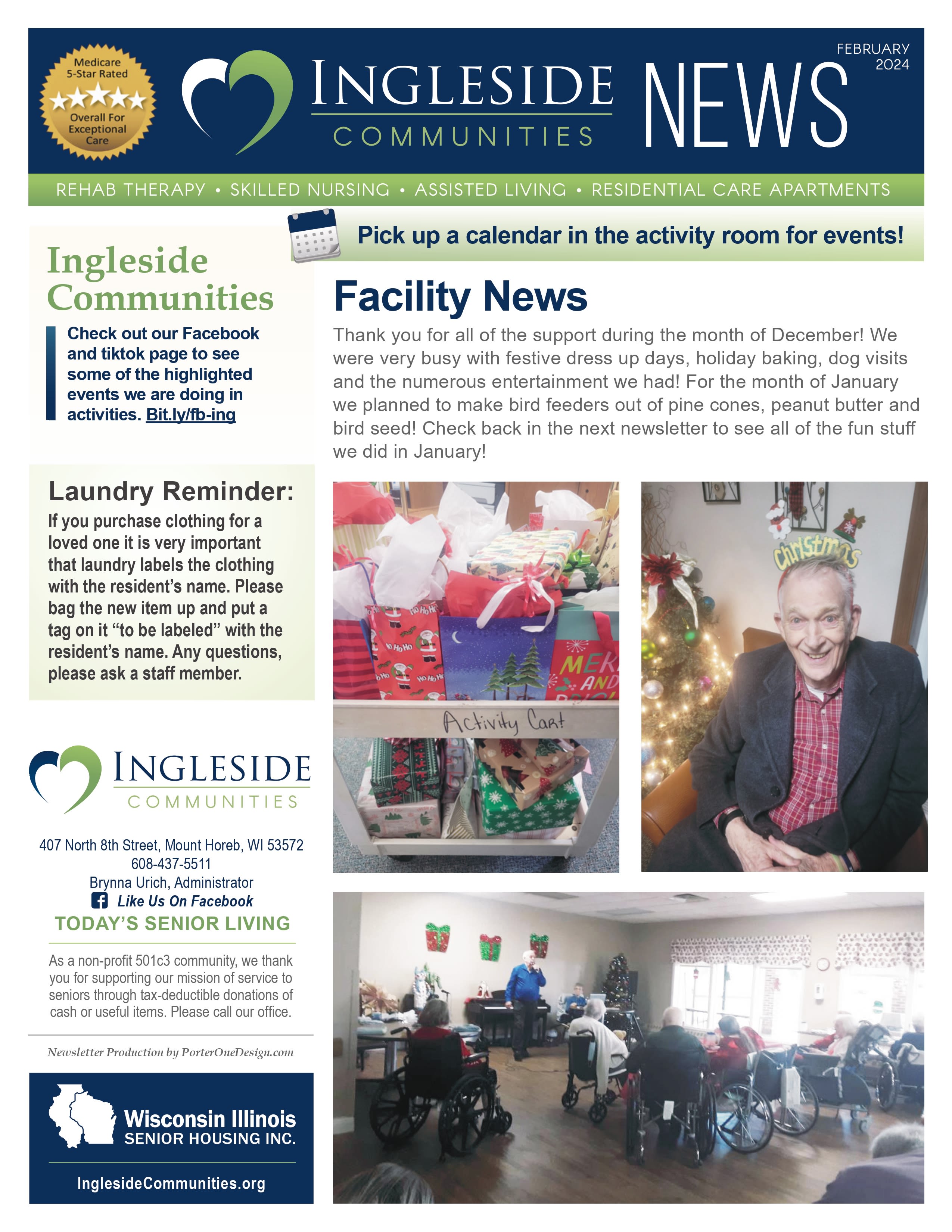 February 2024 Newsletter at Ingleside Communities in Mount Horeb, Wisconsin