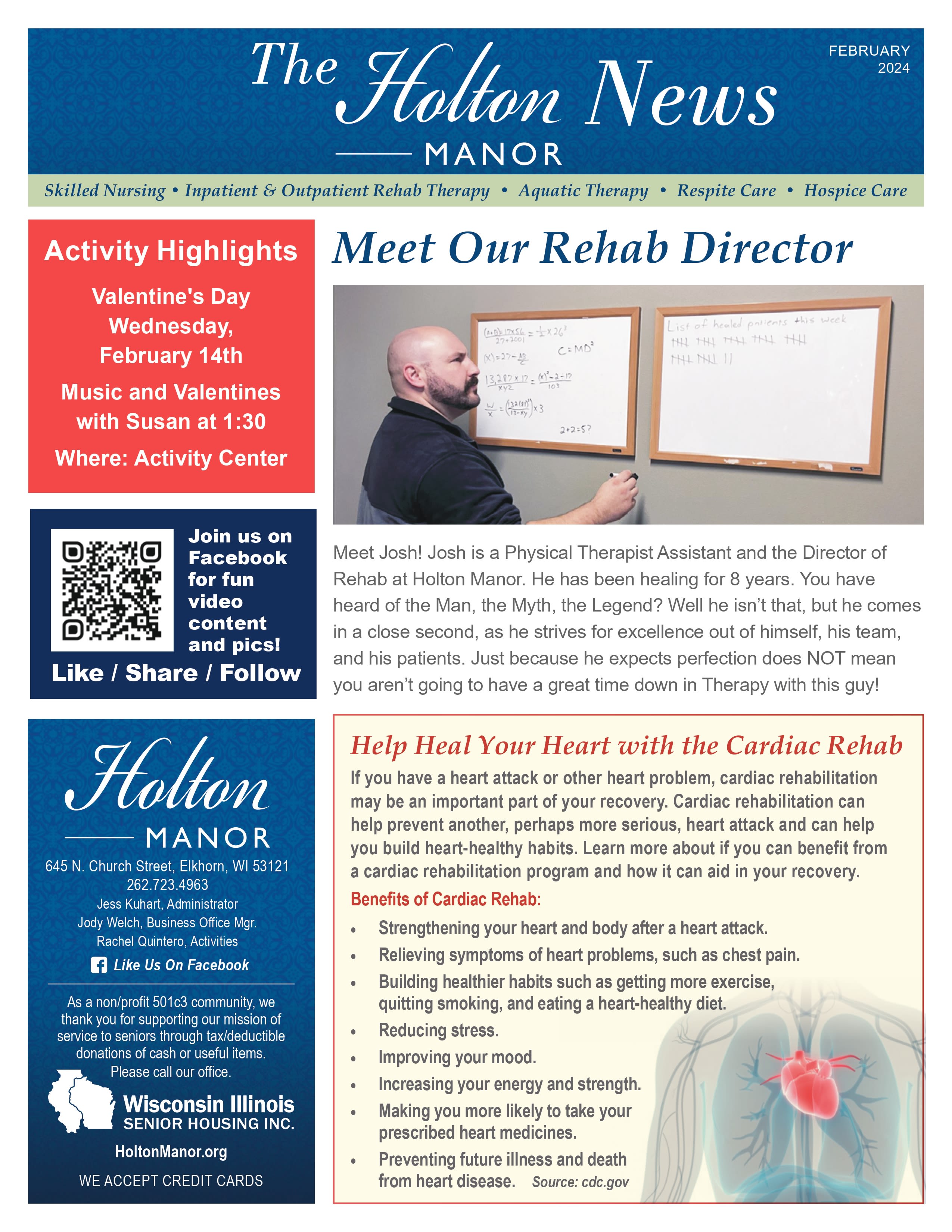 February 2024 Newsletter at Holton Manor in Elkhorn, Wisconsin