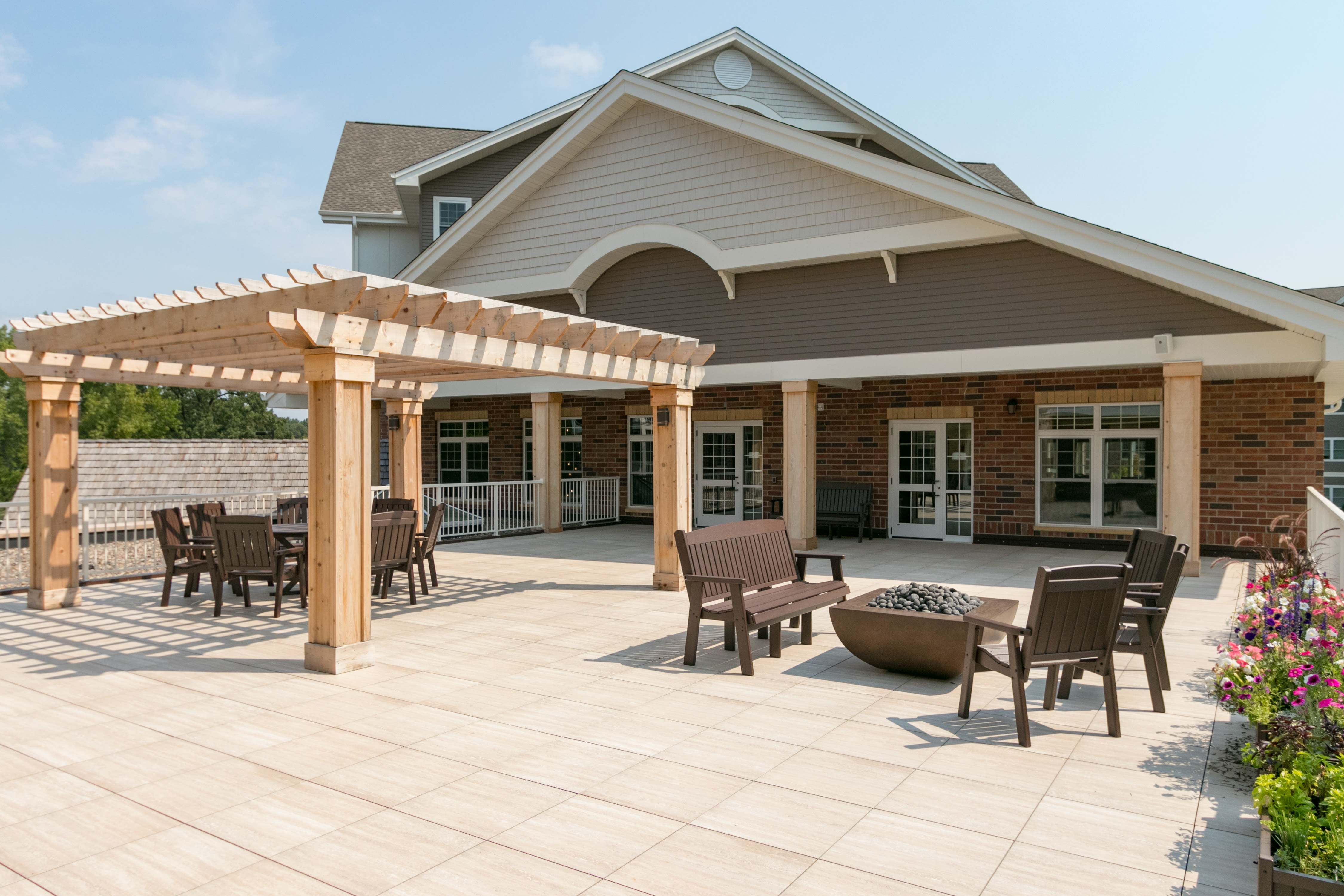 Patio with outdoor firepit at Amira in Bloomington, Minnesota