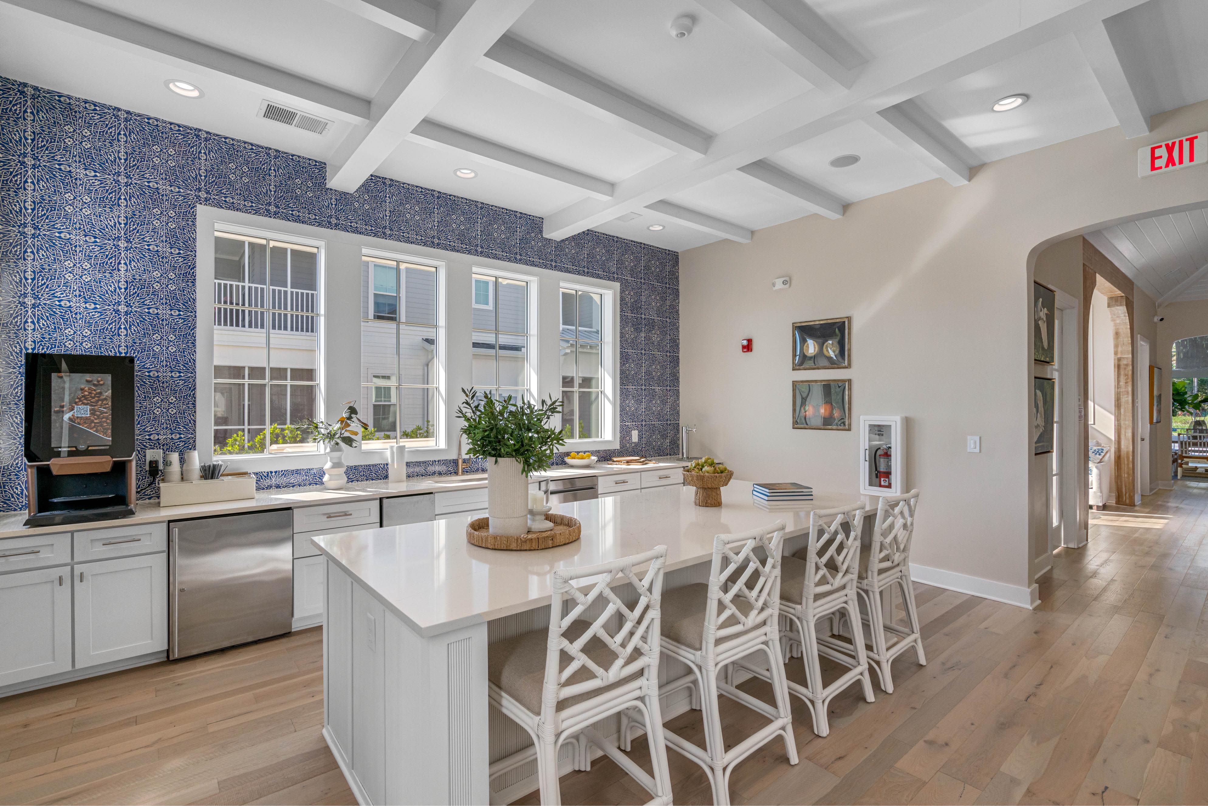 Community kitchen and coffee bar at The Griffon Vero Beach in Vero Beach, Florida