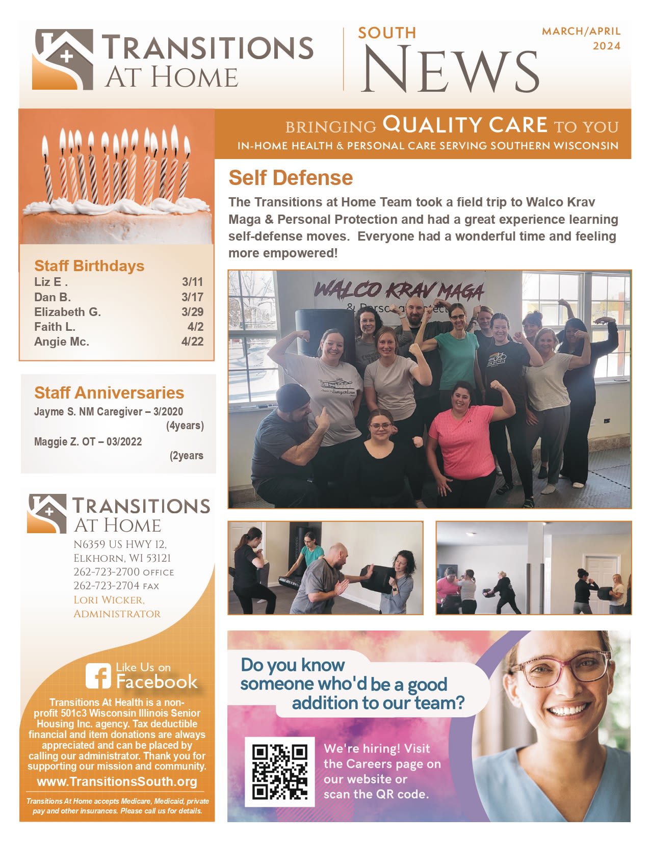 March 2024 Newsletter at Transitions At Home in Elkhorn, Wisconsin