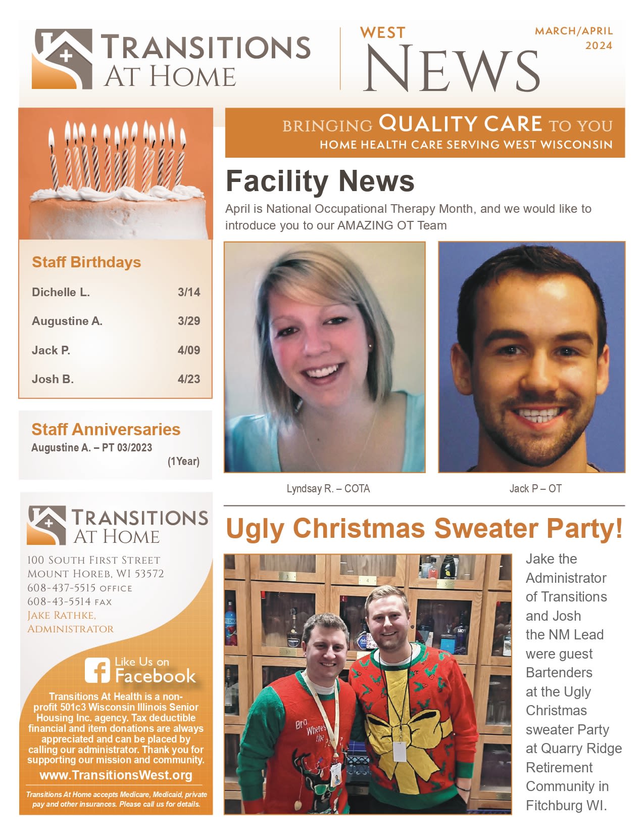 March 2024 Newsletter at Transitions At Home - West in Mount Horeb, Wisconsin