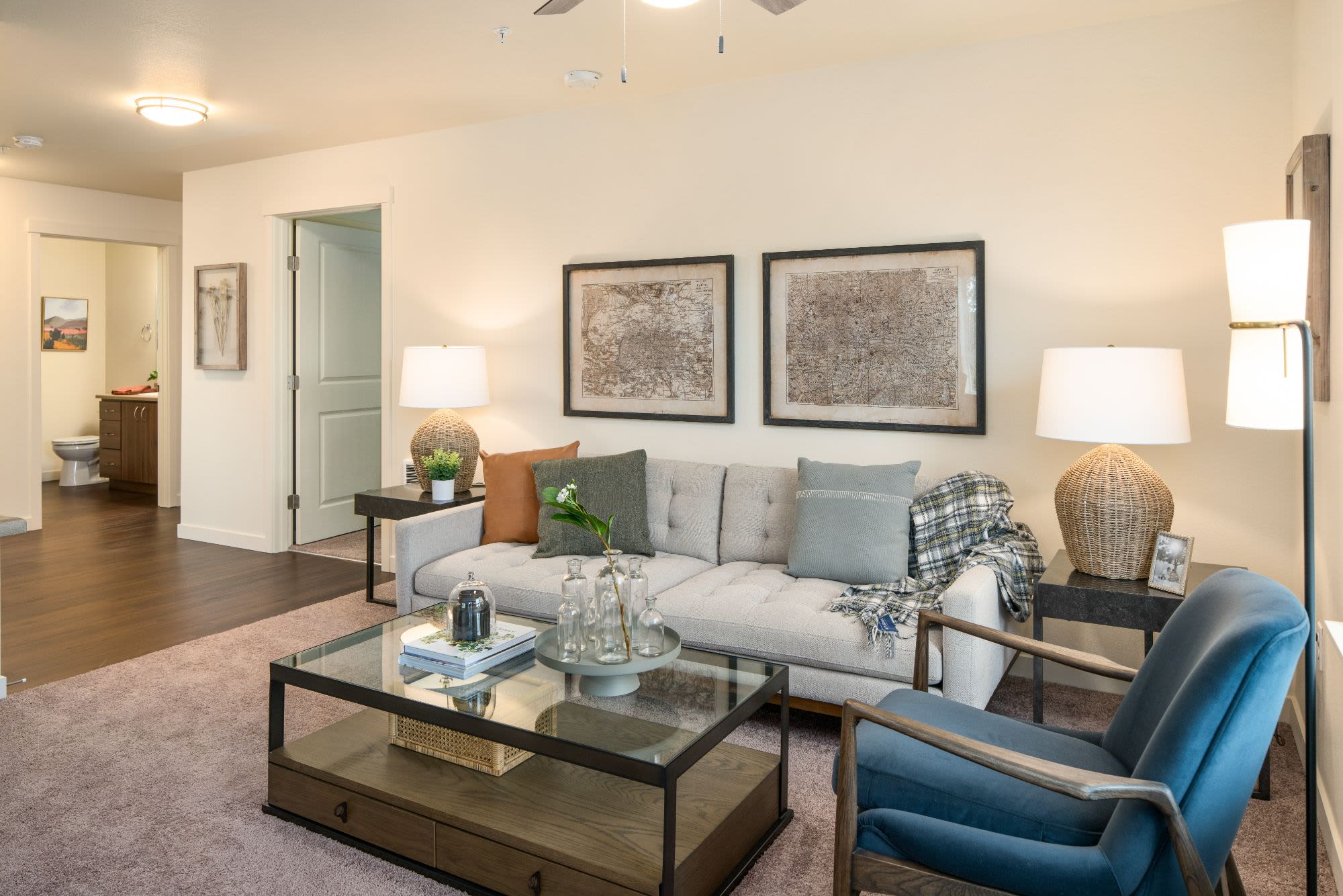 Rendering of apartment living room at Traditions at Hazelwood in Portland, Oregon