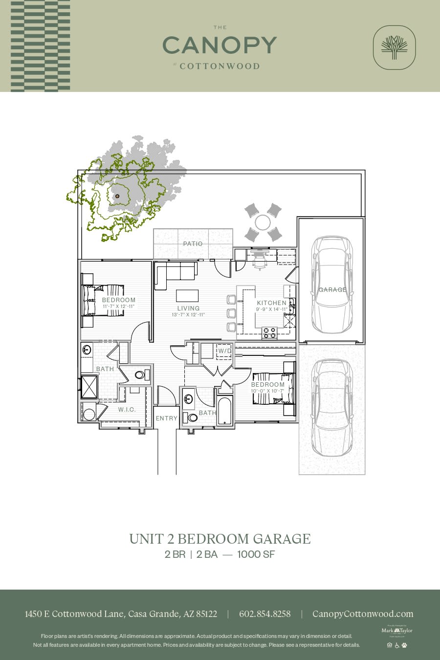 2 Bedroom with garage Floor Plan