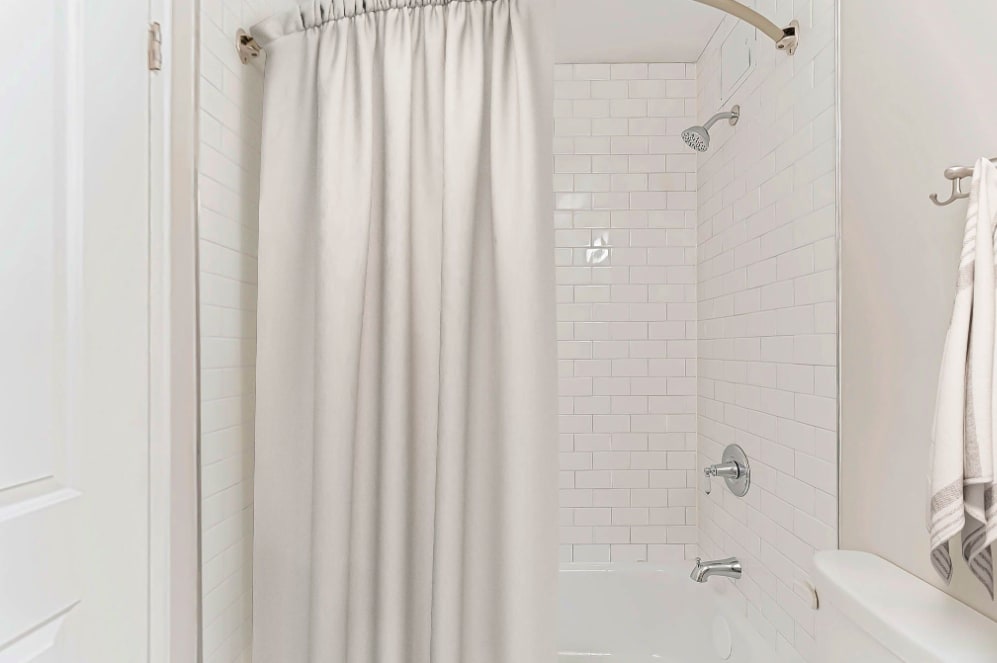 Bathroom Shower with shower curtain at Chestnut Hill Tower in Philadelphia, Pennsylvania
