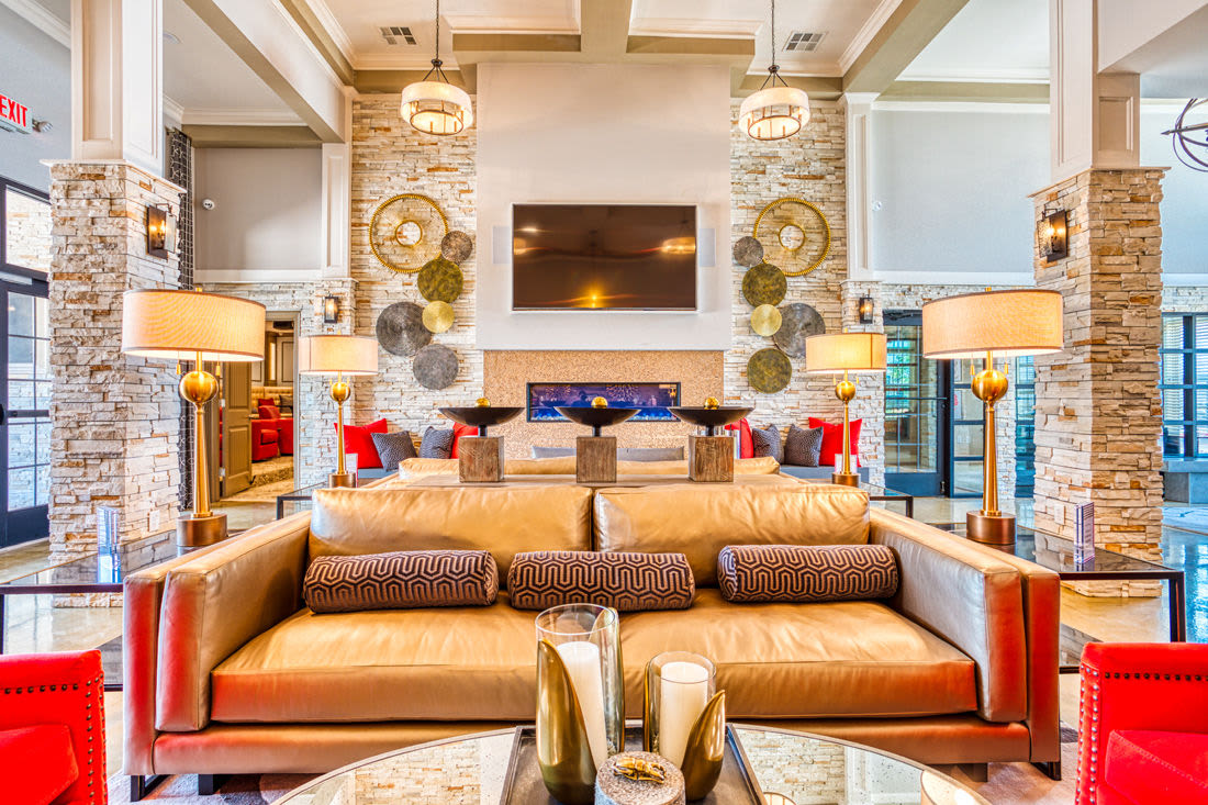 Clubhouse couches at Carroll at Rivery Ranch in Georgetown, Texas