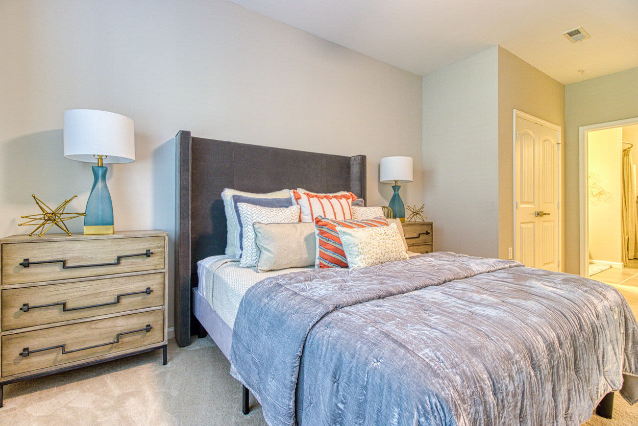 Beautifully designed large bedroom with bathroom at Greymont Village in Asheville, North Carolina