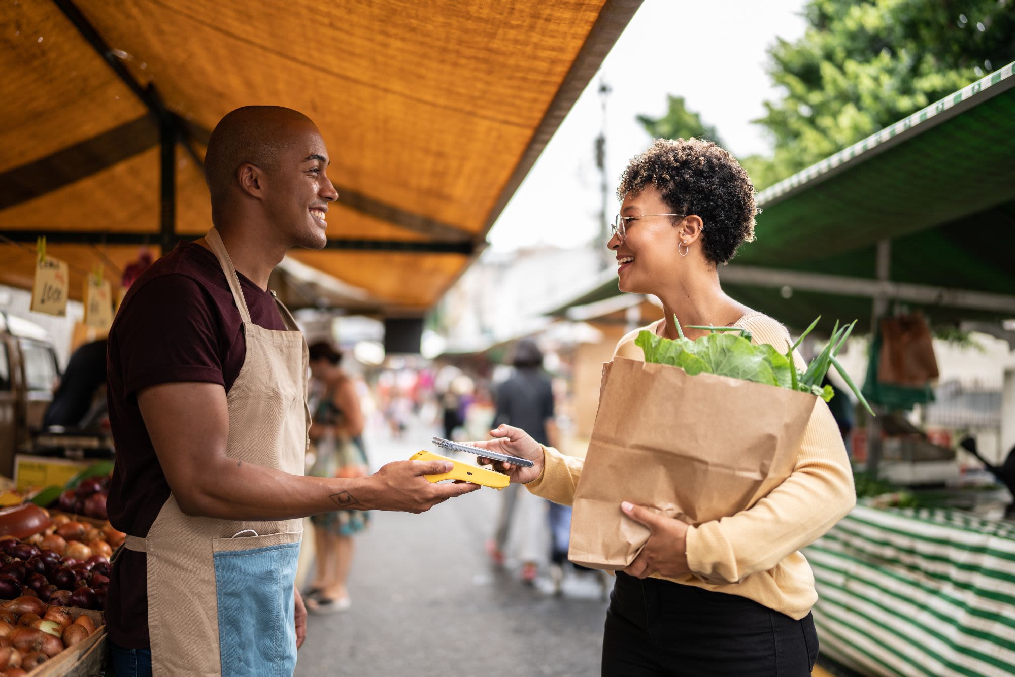 Resident enjoying the farmers market near Ashton Parc in Sacramento, California