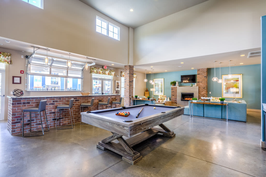 Close up of racked balls on pool table in billiard lounge at Beckstone Apartments in Summerville, South Carolina